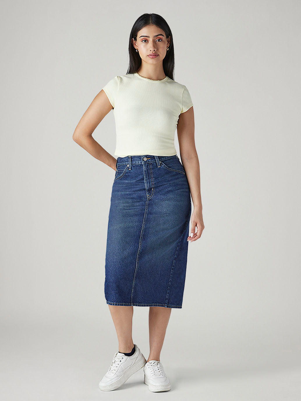 Women's Blue Regular Fit High Rise Skirt