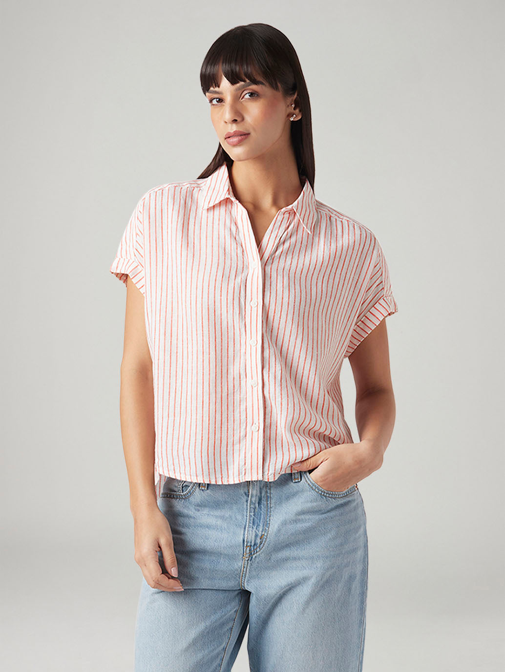 Women's Striped Regular Fit Linen Shirt