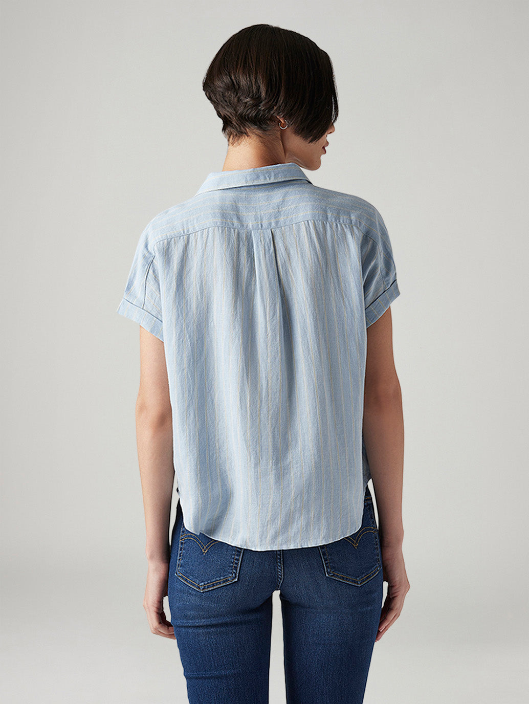 Women's Striped Regular Fit Linen Shirt - Back View