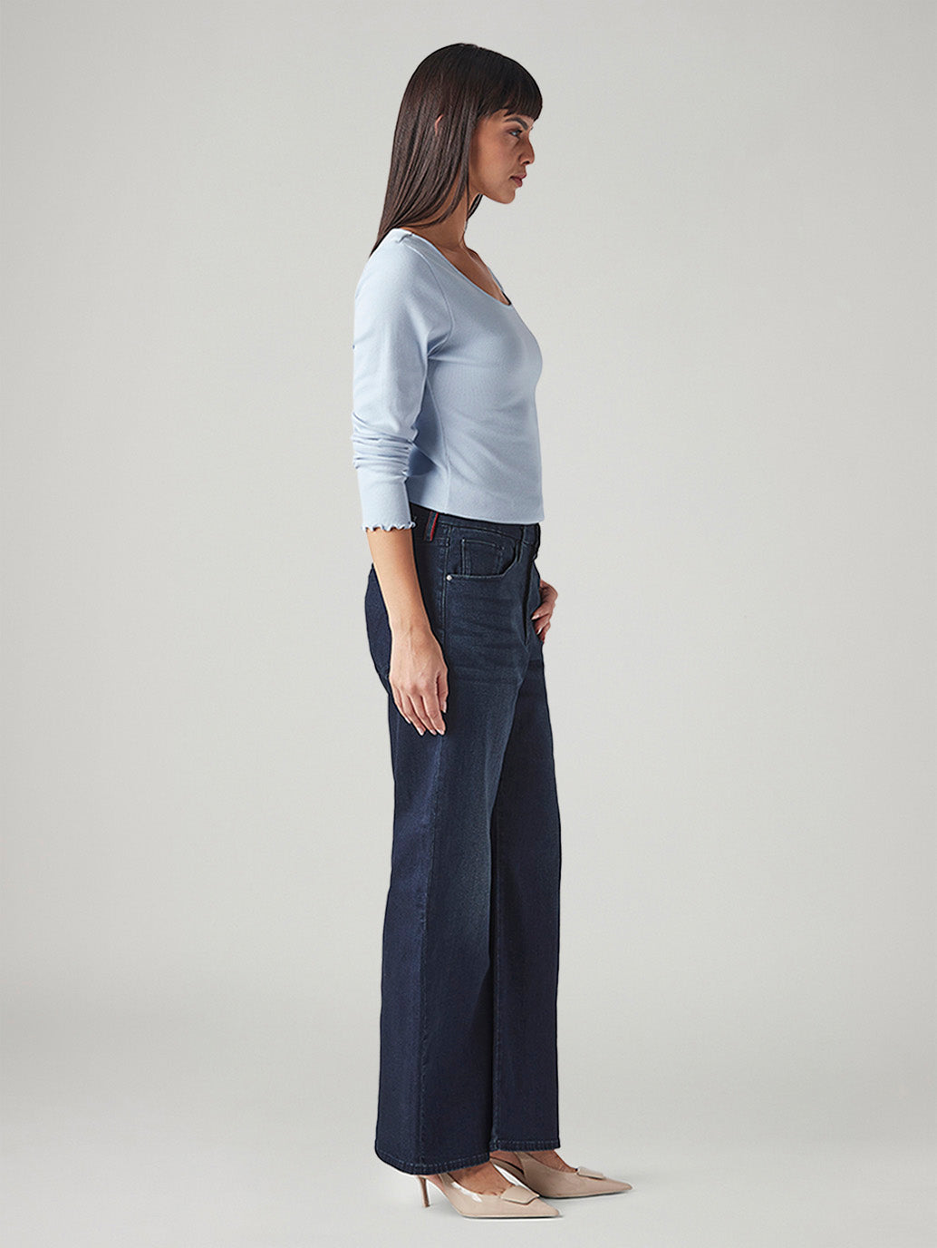 Women's Dark Blue Loose Bootcut Fit Mid Rise Redloop Jeans - Side View