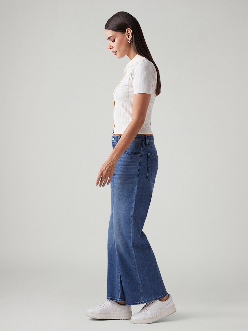 Women's Blue Loose Bootcut Fit Mid Rise Redloop Jeans - Side View