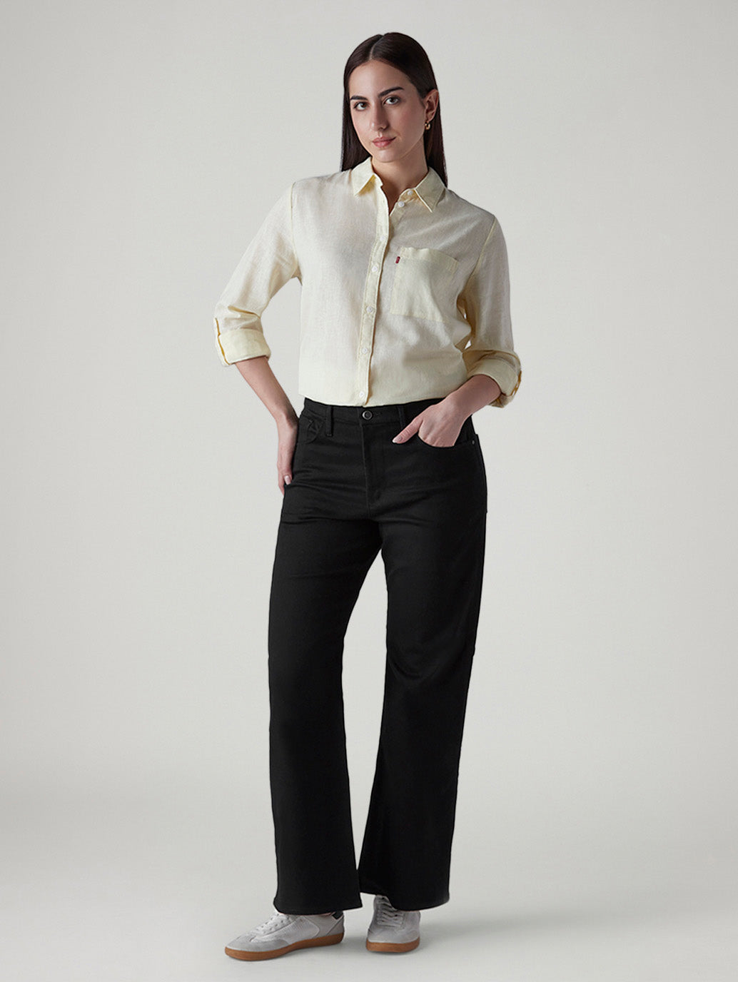 Women's Black Loose Bootcut Fit Mid Rise Redloop Jeans - Front View