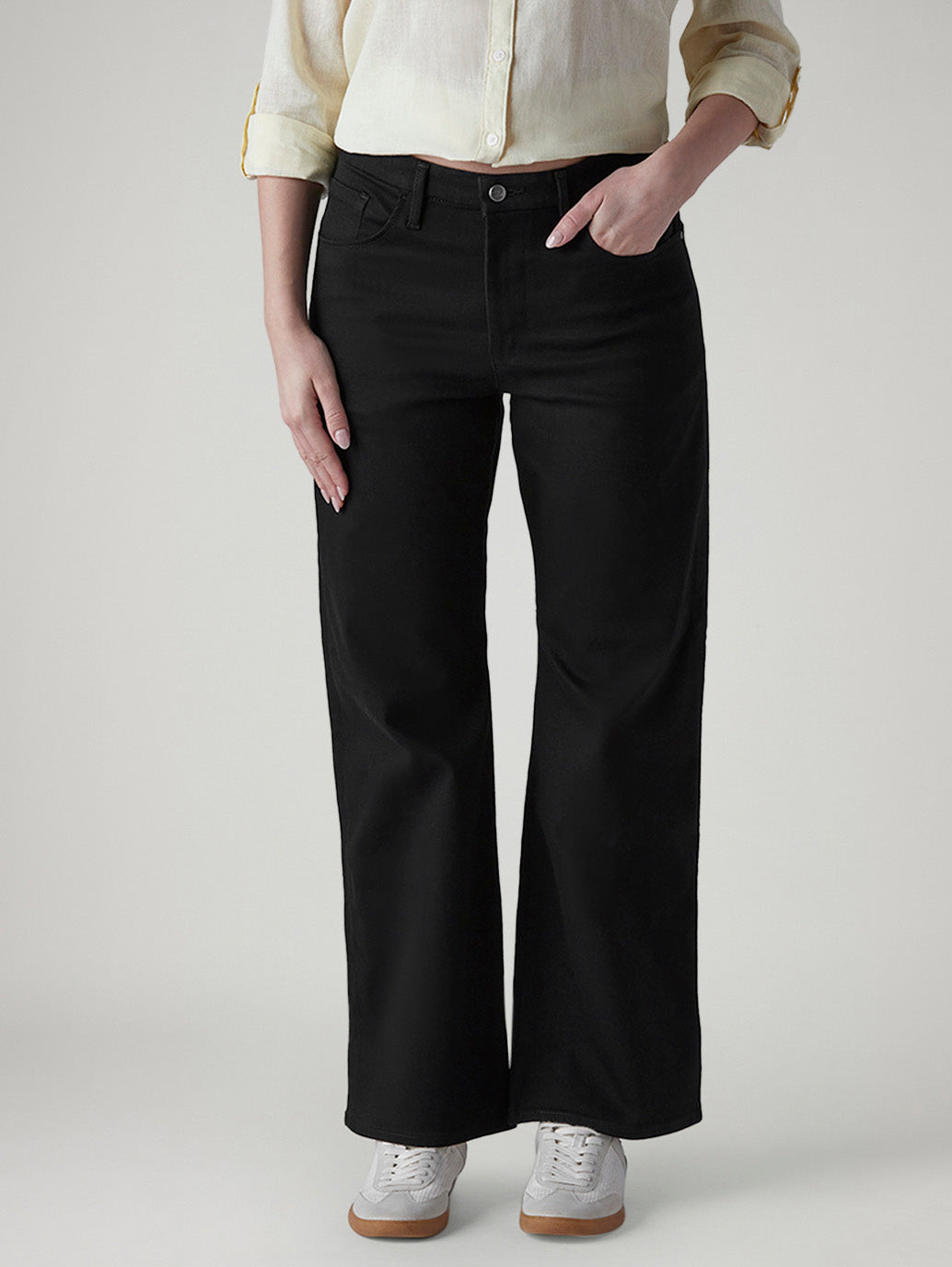 Women's Black Loose Bootcut Fit Mid Rise Redloop Jeans - Front View