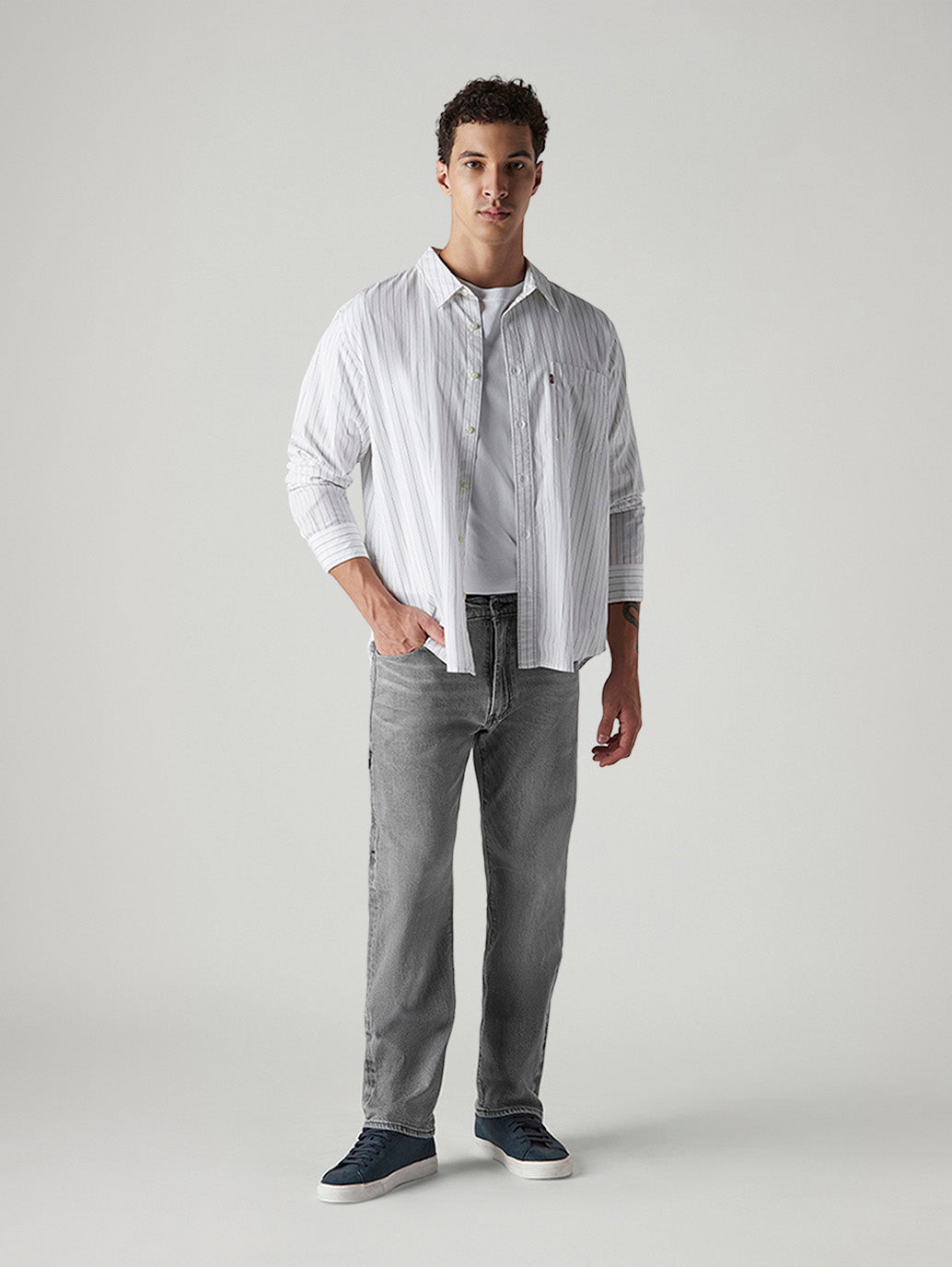 Men's 555 Grey Relaxed Straight Fit Mid Rise Jeans