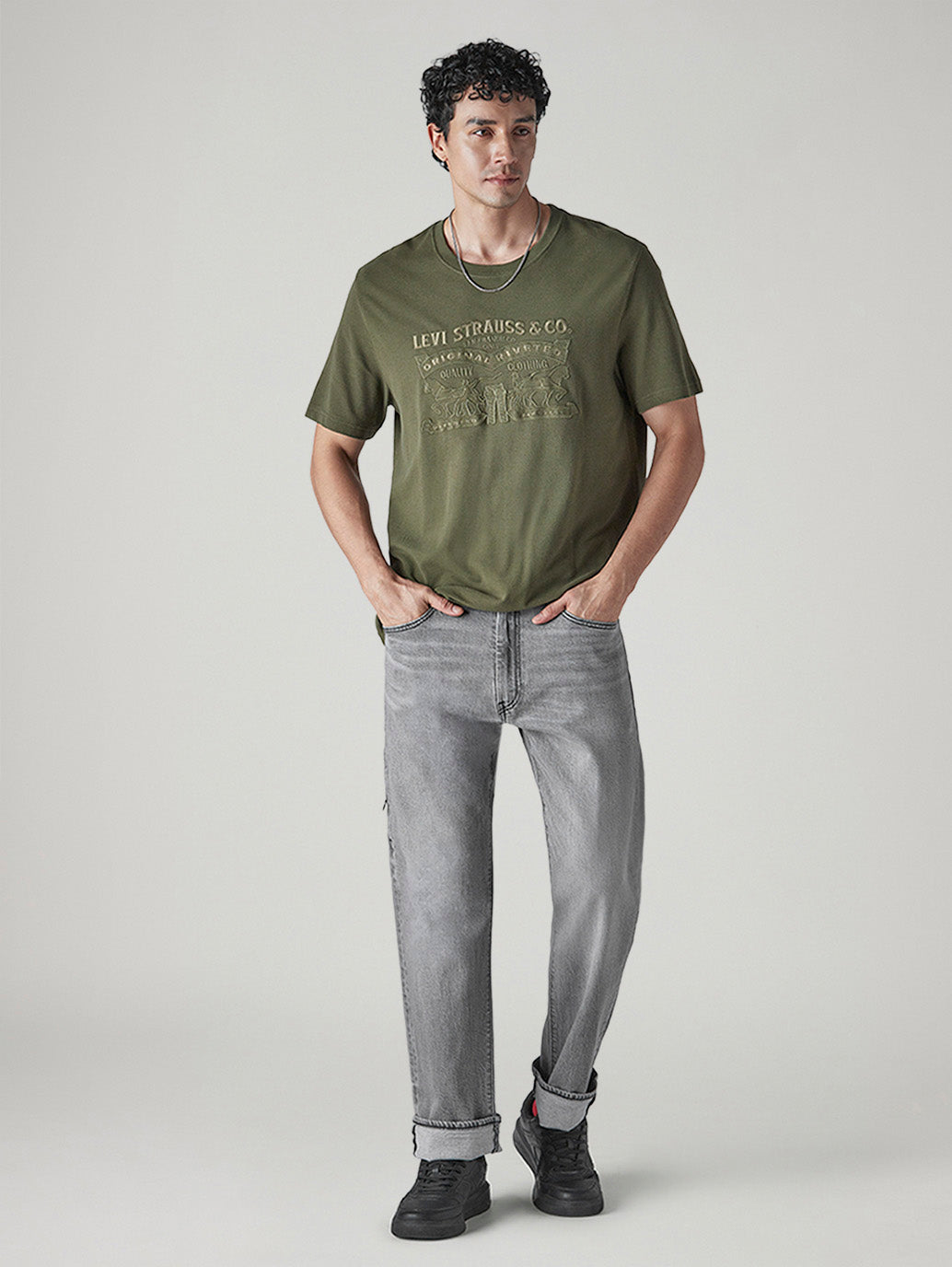 Men's 555 Grey Relaxed Straight Fit Mid Rise Jeans