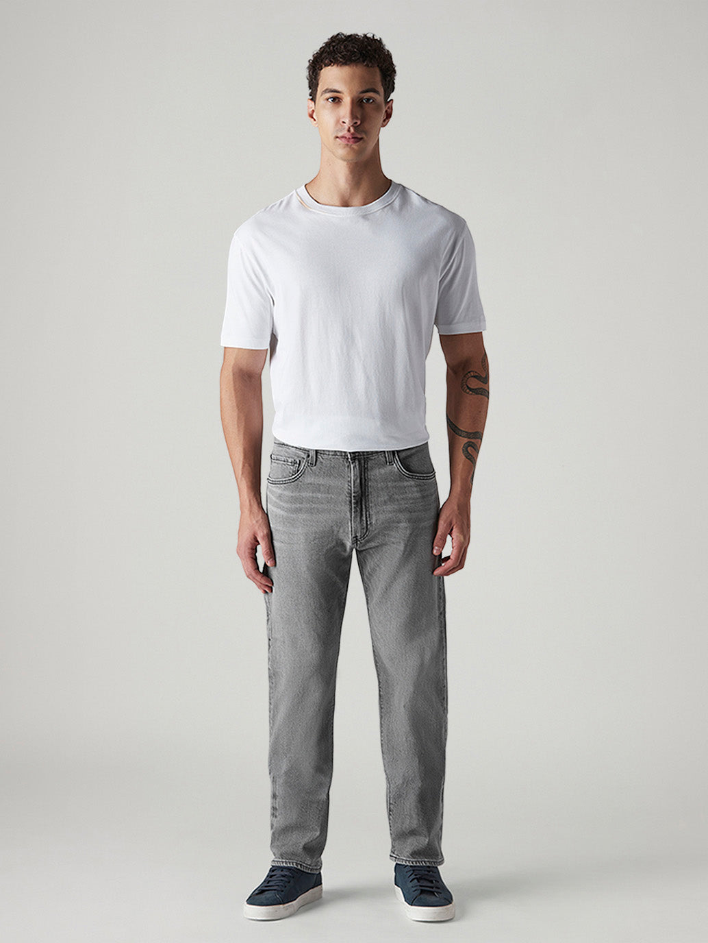 Men's 555 Grey Relaxed Straight Fit Mid Rise Jeans - Front View