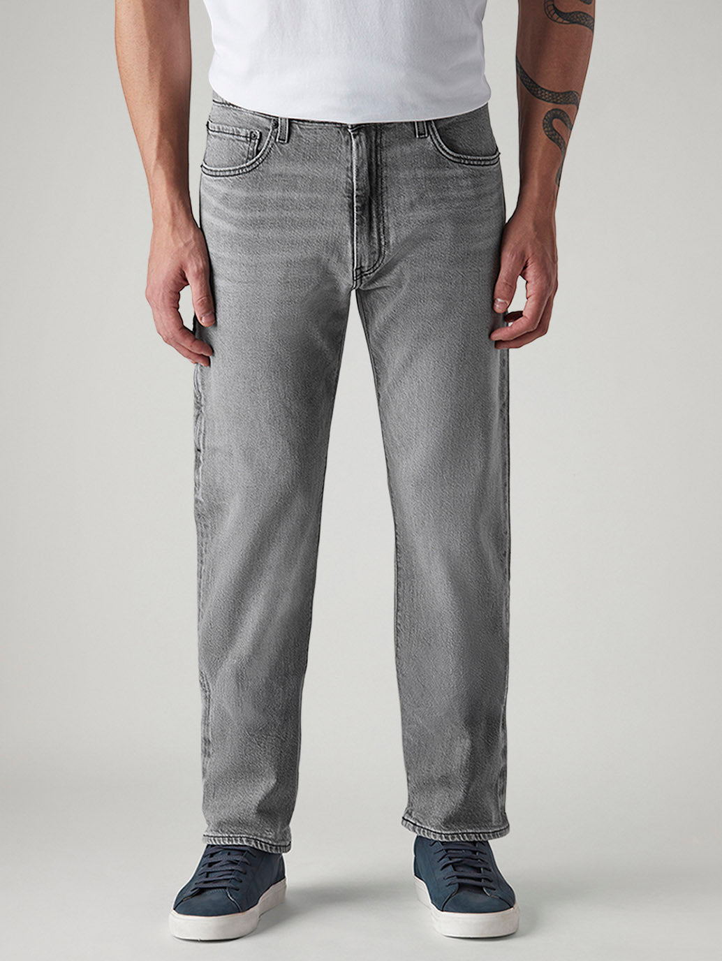 Men's 555 Grey Relaxed Straight Fit Mid Rise Jeans - Front View
