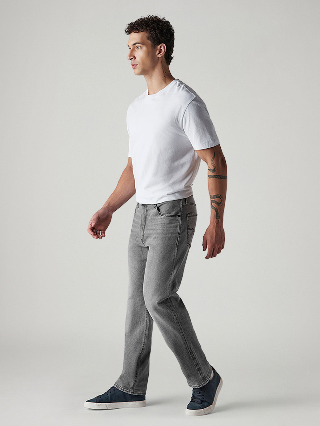 Men's 555 Grey Relaxed Straight Fit Mid Rise Jeans - Side View