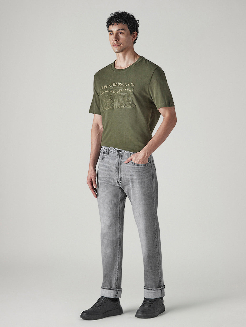 Men's 555 Grey Relaxed Straight Fit Mid Rise Commuter Jeans - Side View