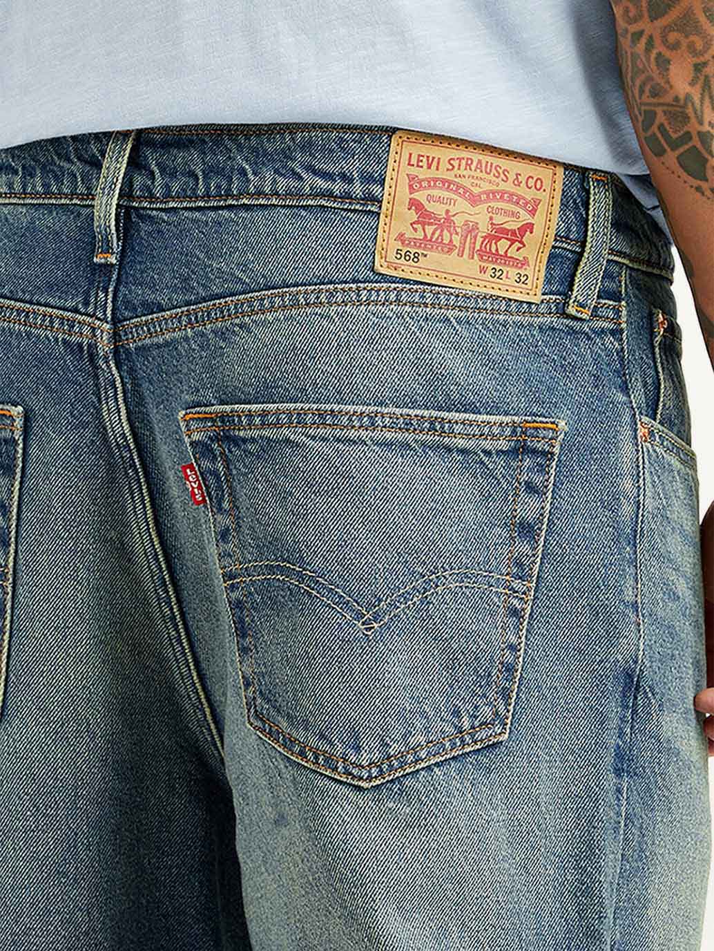 Men's Tinted 568 Blue Loose Fit Mid Rise Jeans - Detail View