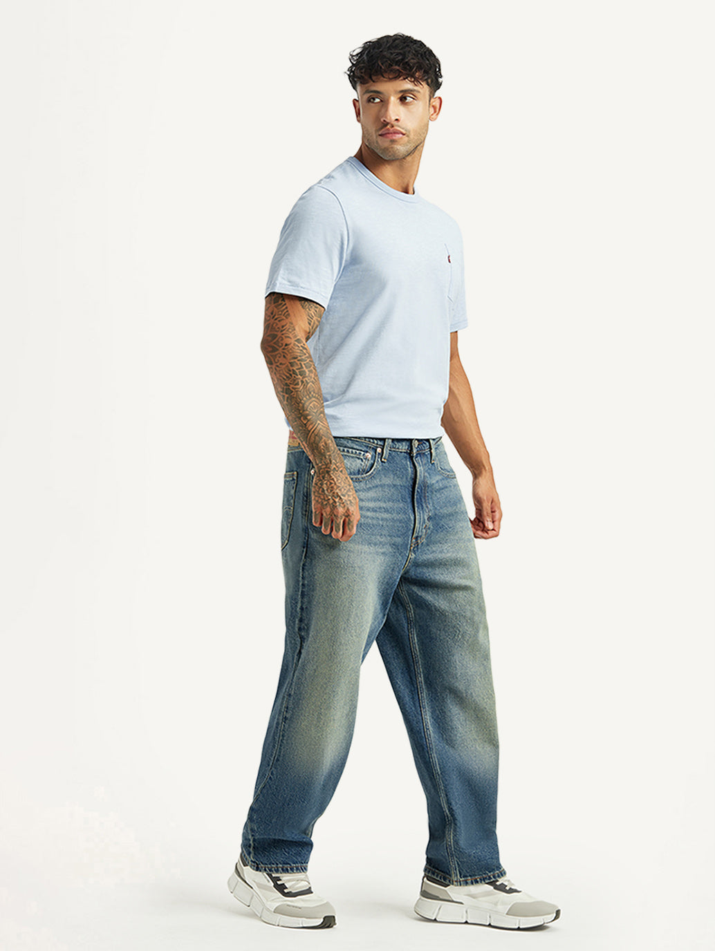 Men's Tinted 568 Blue Loose Fit Mid Rise Jeans - Side View