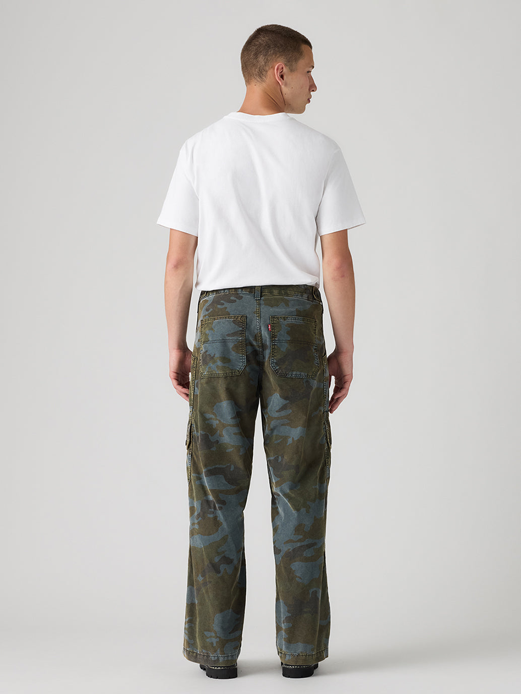 Men's Olive Extra Baggy Fit Mid Rise Cargos - Back View
