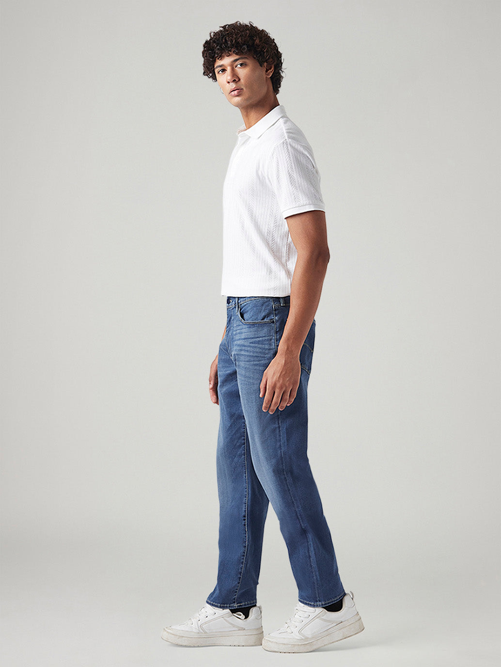 Men's 541 Blue Athletic Tapered Fit Mid Rise Redloop Jeans - Side View