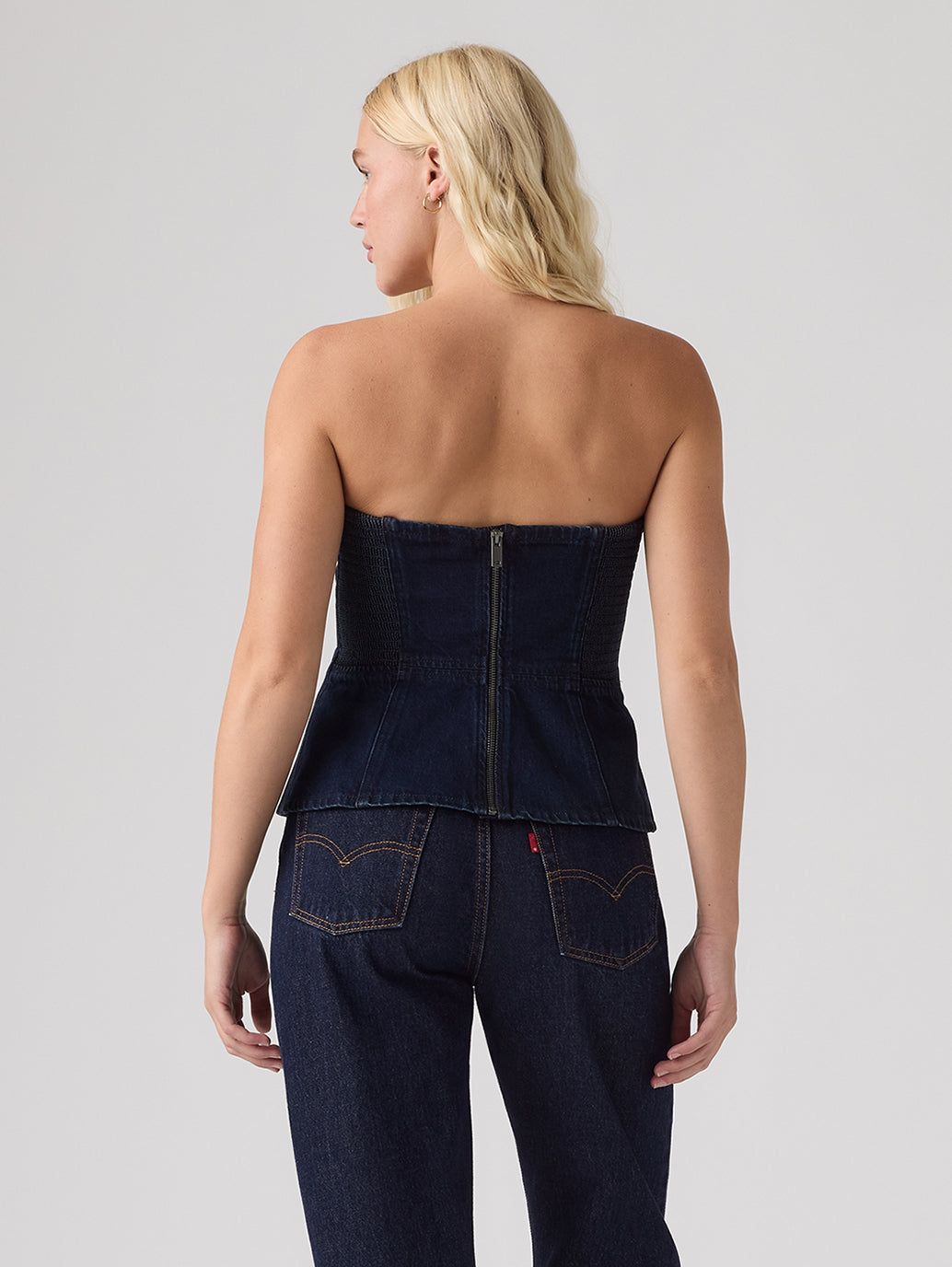 Women's Solid Slim Fit Denim Tube Top - Back View