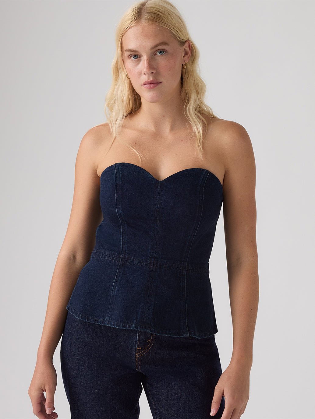 Women's Solid Slim Fit Denim Tube Top - 1 View