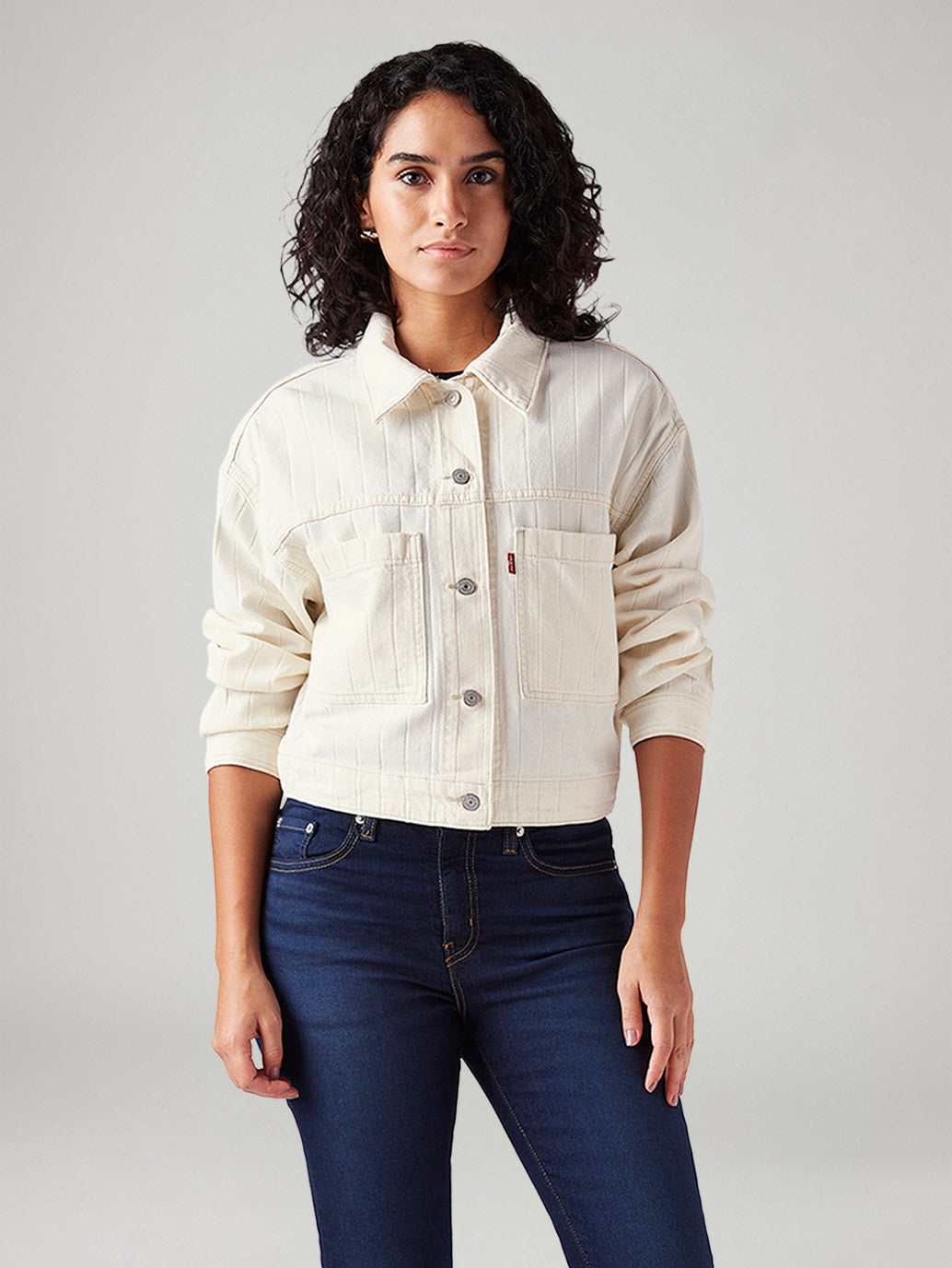 Women's Jacquard Regular Fit Trucker Jacket - Front View
