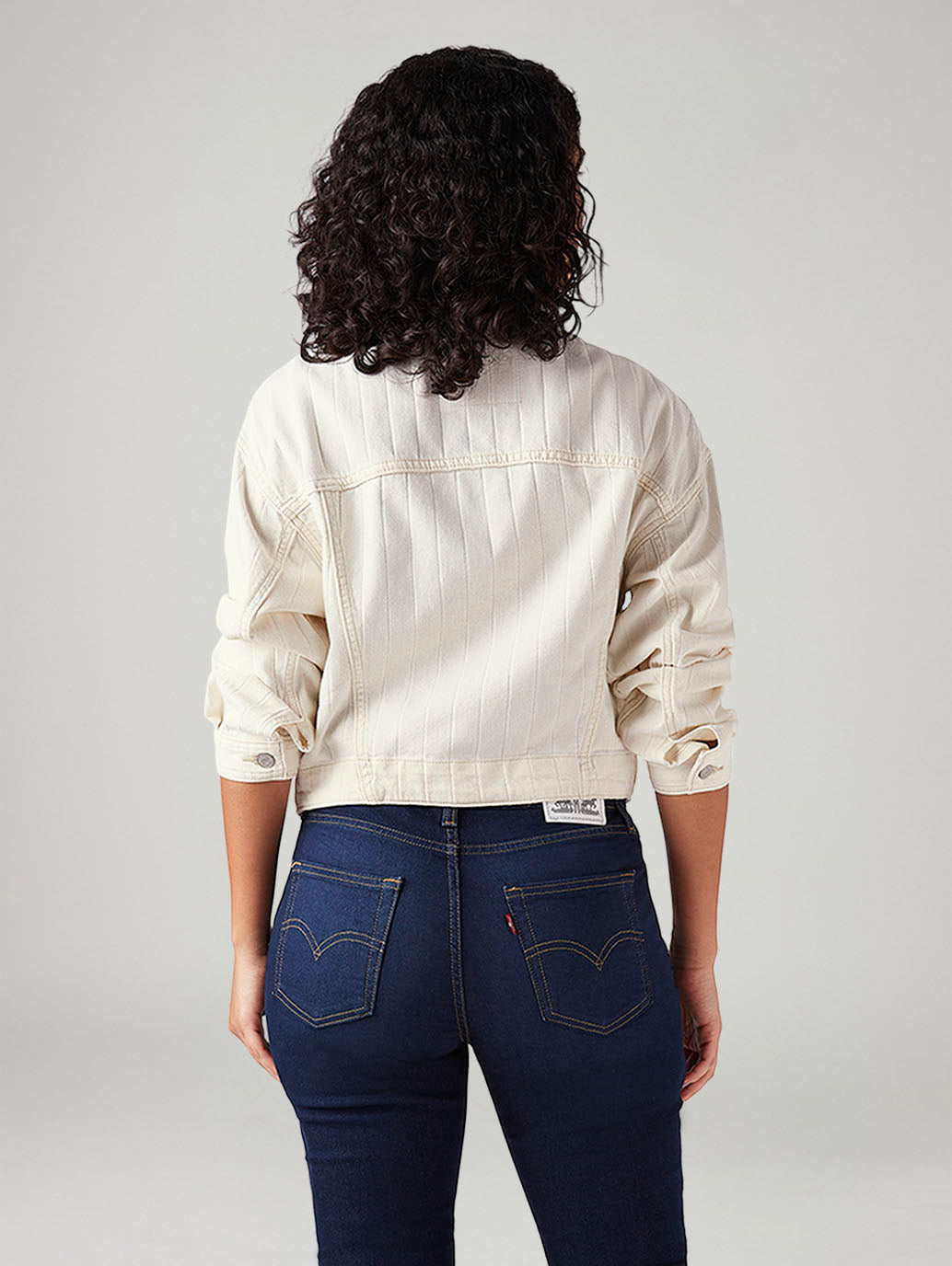 Women's Jacquard Regular Fit Trucker Jacket - Back View