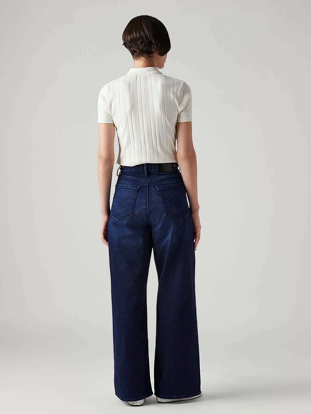 Women's Dark Blue Ribcage Wide Leg Fit High Rise Redloop Jeans - Back View