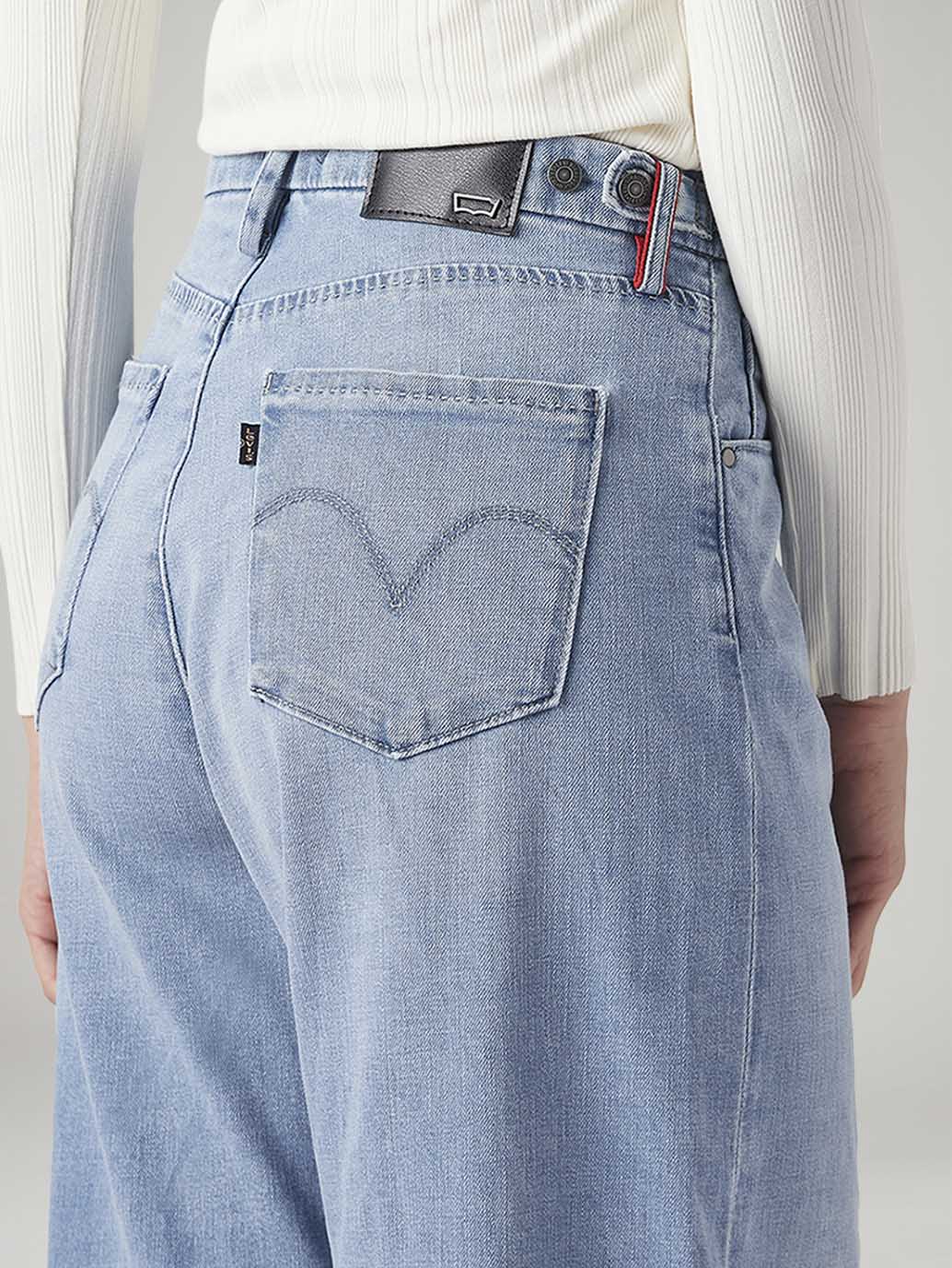 Women's Light Blue Ribcage Wide Leg Fit High Rise Redloop Jeans - Detail View