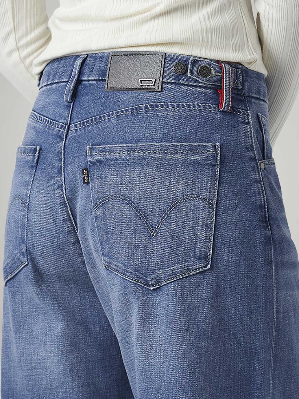 Women's Blue Ribcage Wide Leg Fit High Rise Redloop Jeans - Detail View