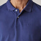 Men's Solid Dark Blue Pique Polo T-shirt - Detail View