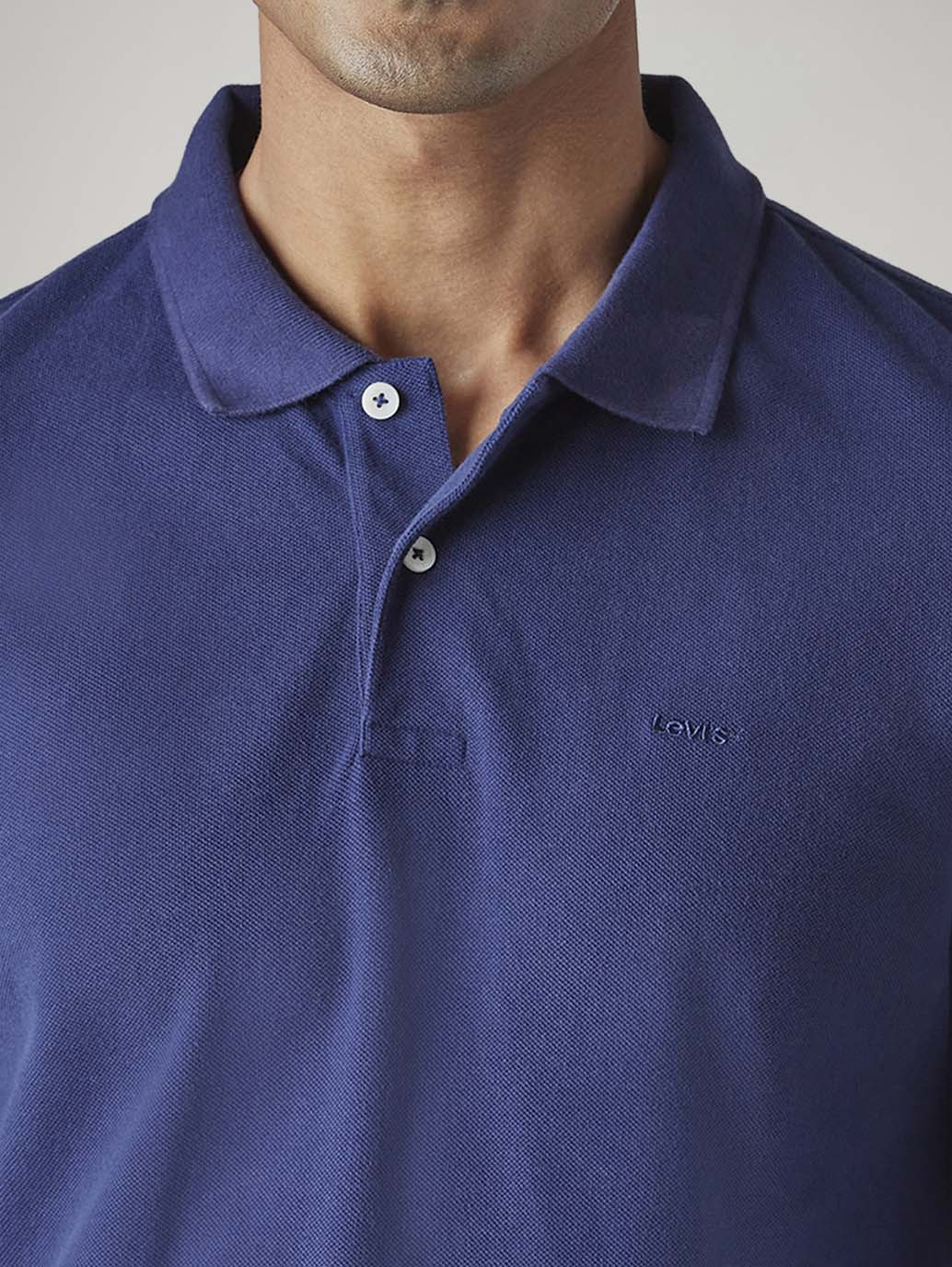 Men's Solid Dark Blue Pique Polo T-shirt - Detail View