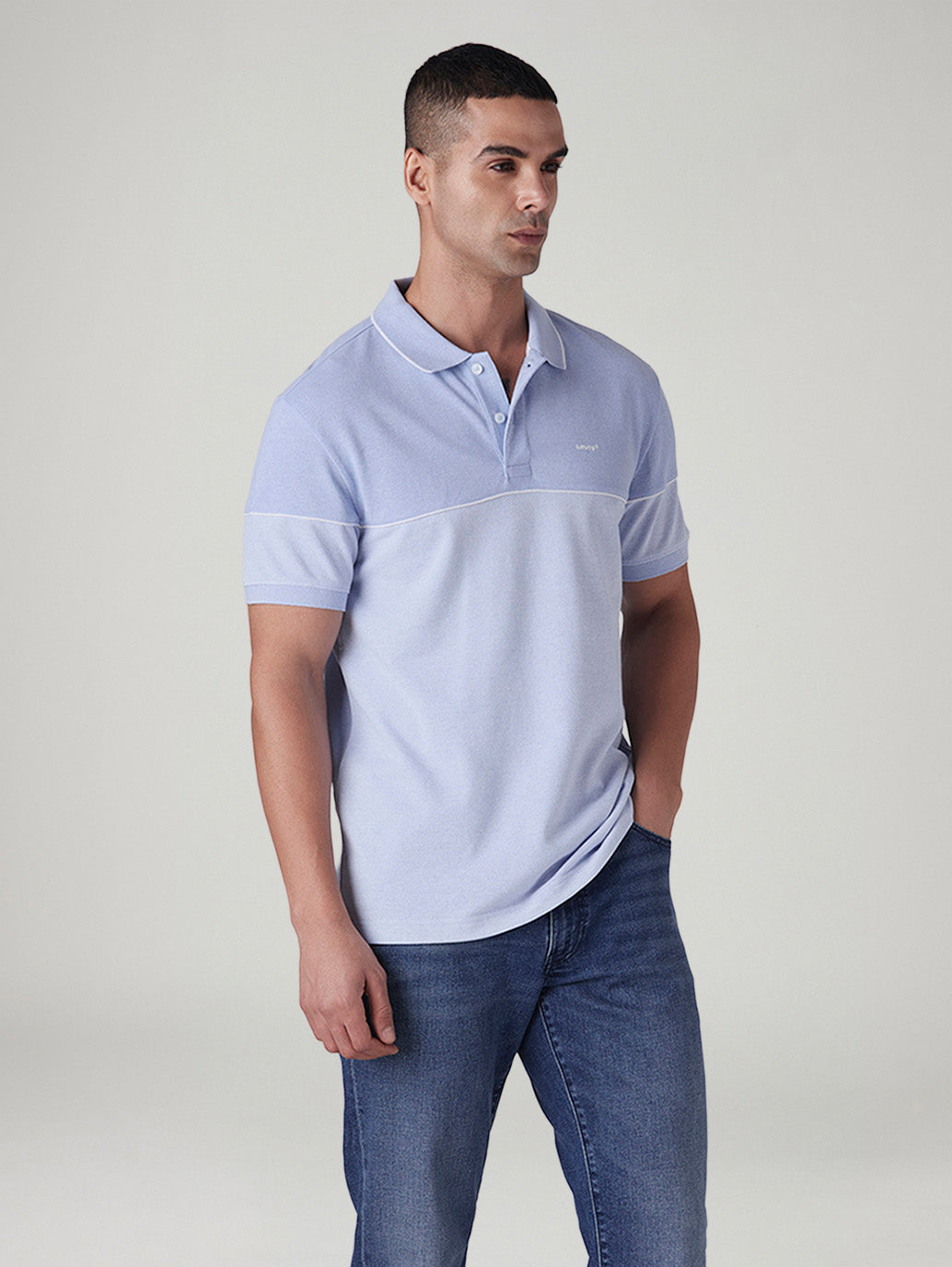 Men's Colorblock Light Blue Pique Polo T-shirt
