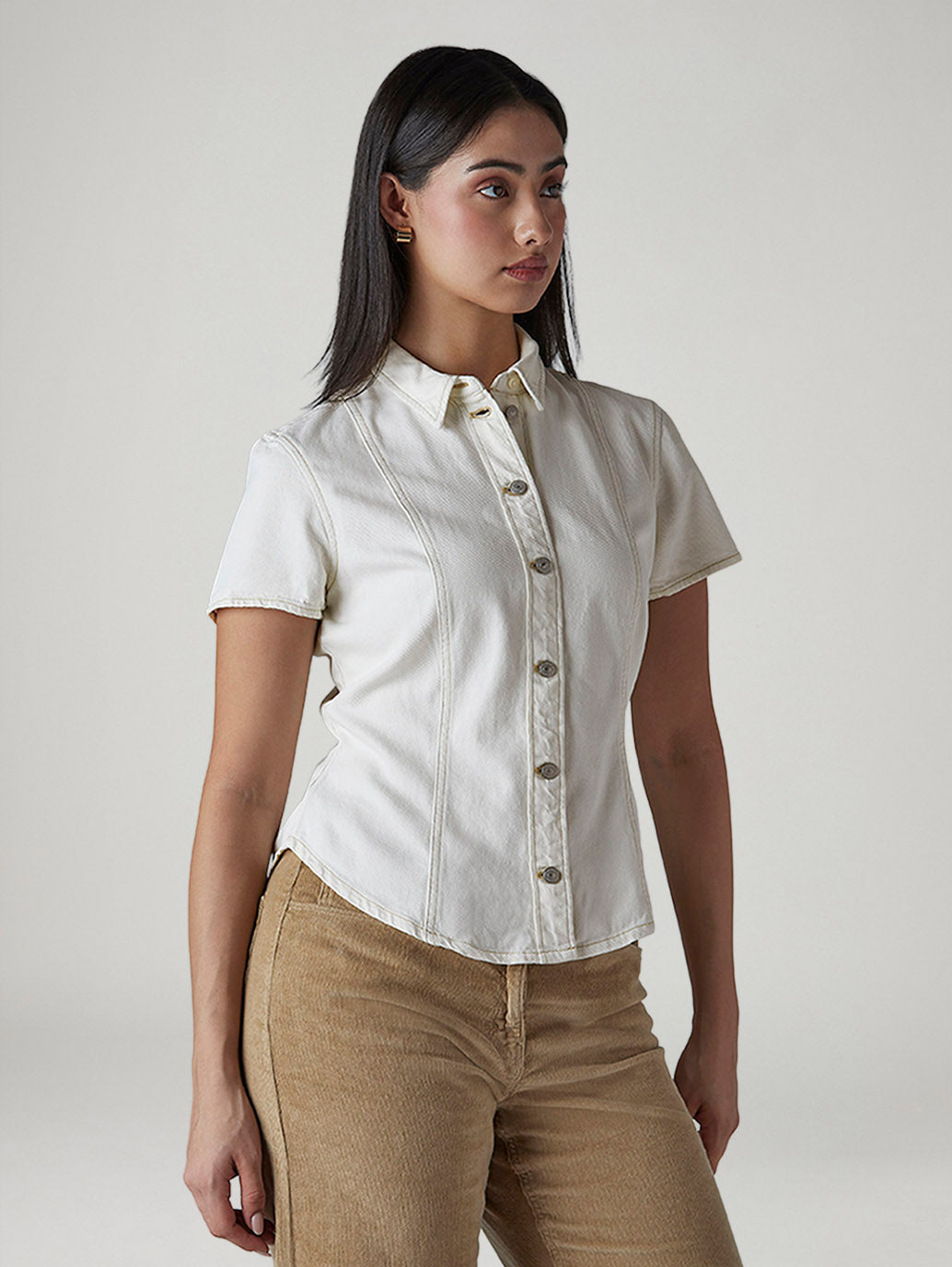 Women's Solid Regular Fit Denim Shirt - Side View