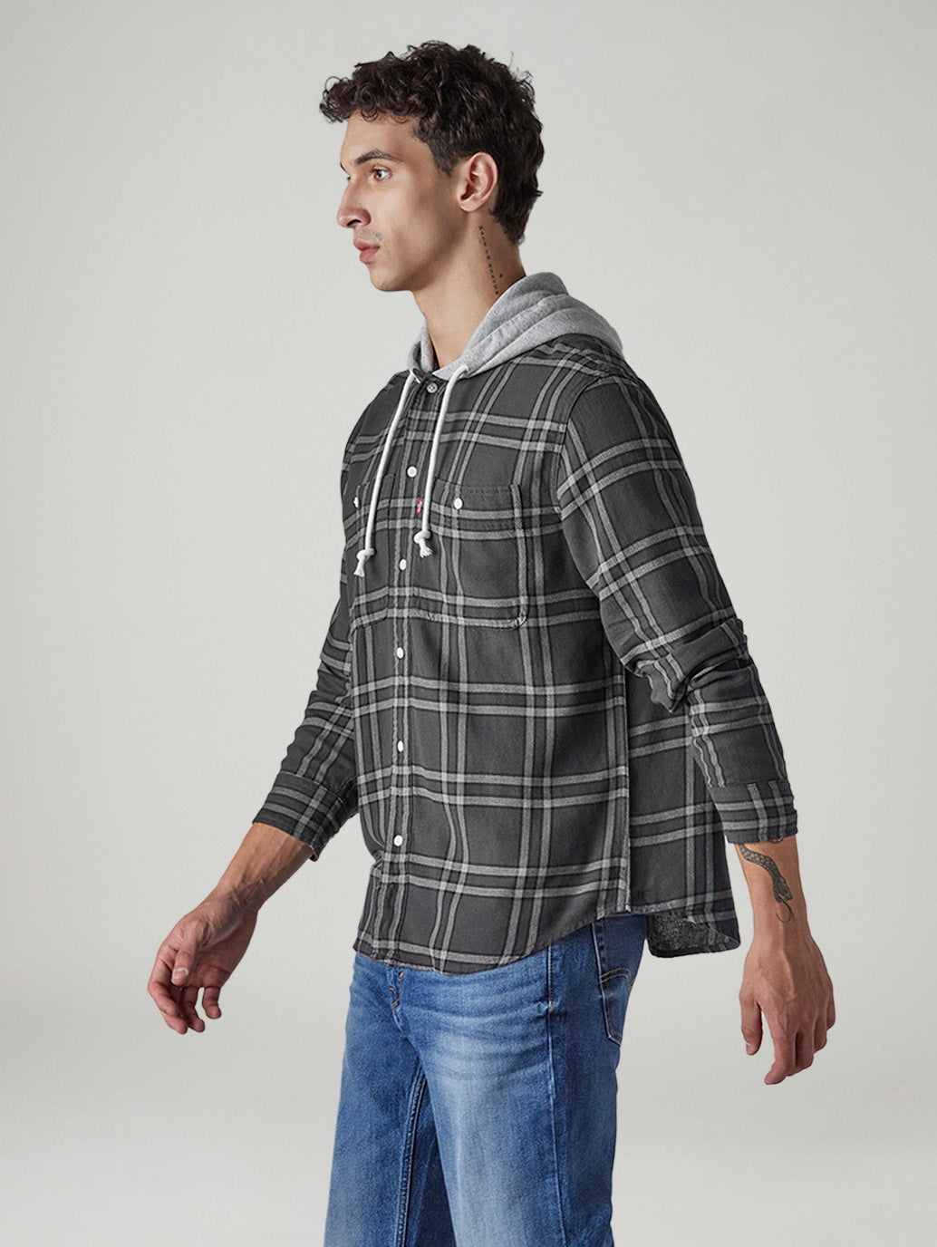 Men's Checkered Relaxed Fit Shirt - Side View