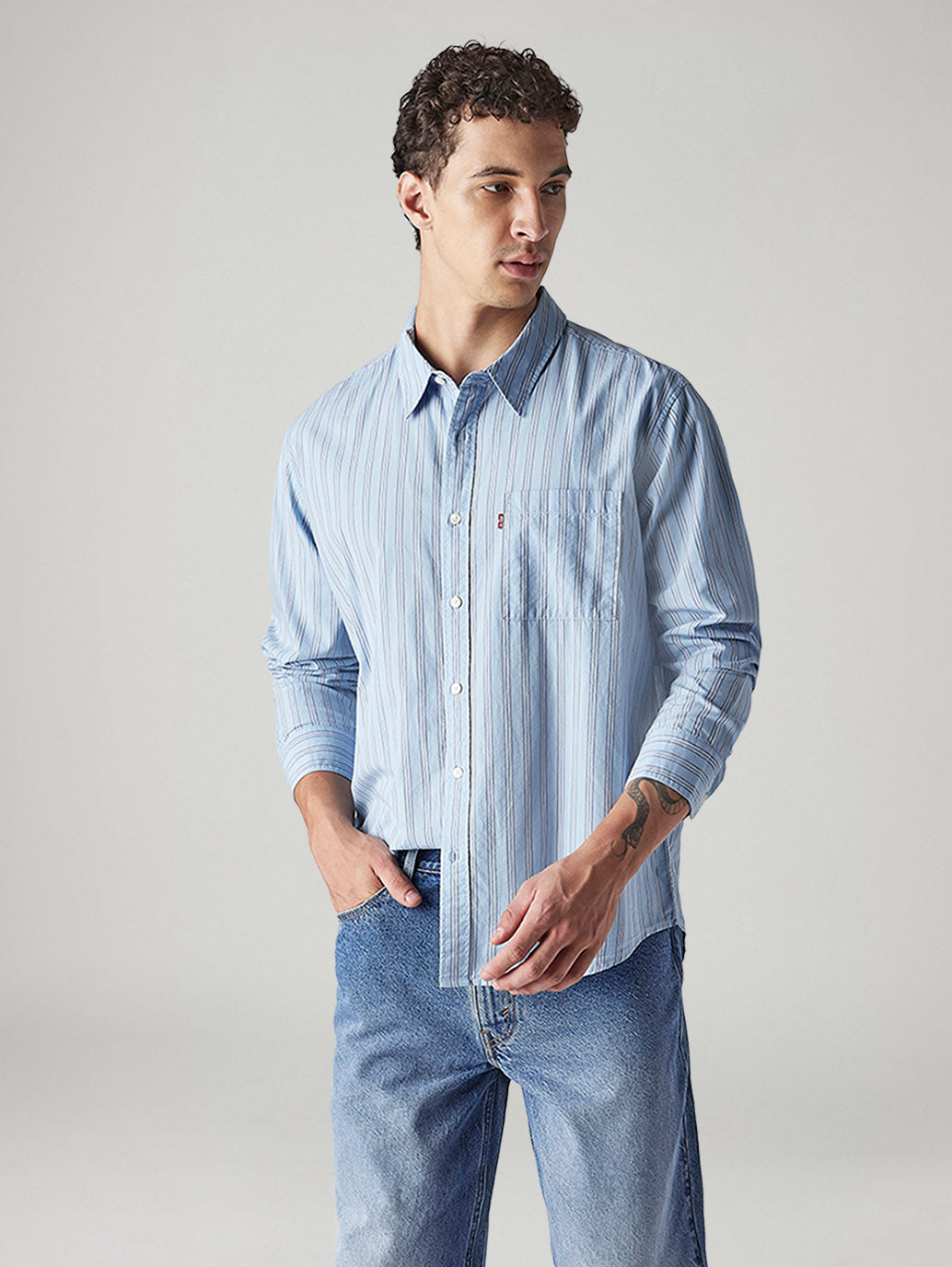Men's Striped Relaxed Fit Poplin Shirt