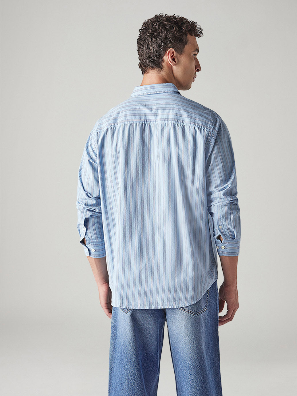 Men's Striped Relaxed Fit Poplin Shirt - Back View