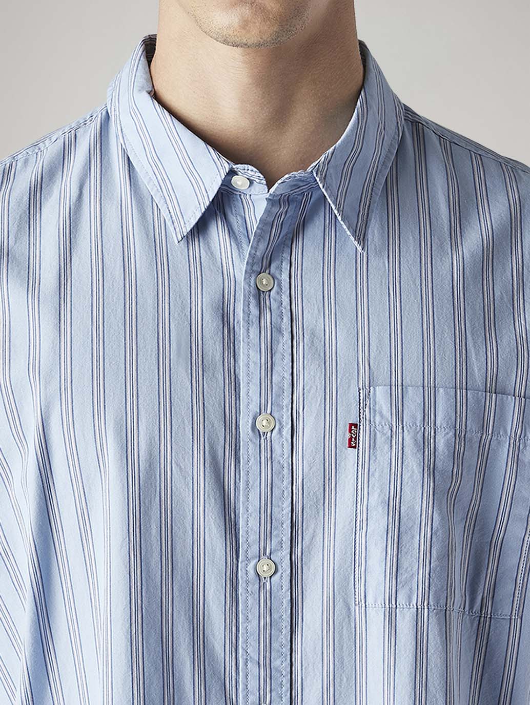 Men's Striped Relaxed Fit Poplin Shirt - Detail View