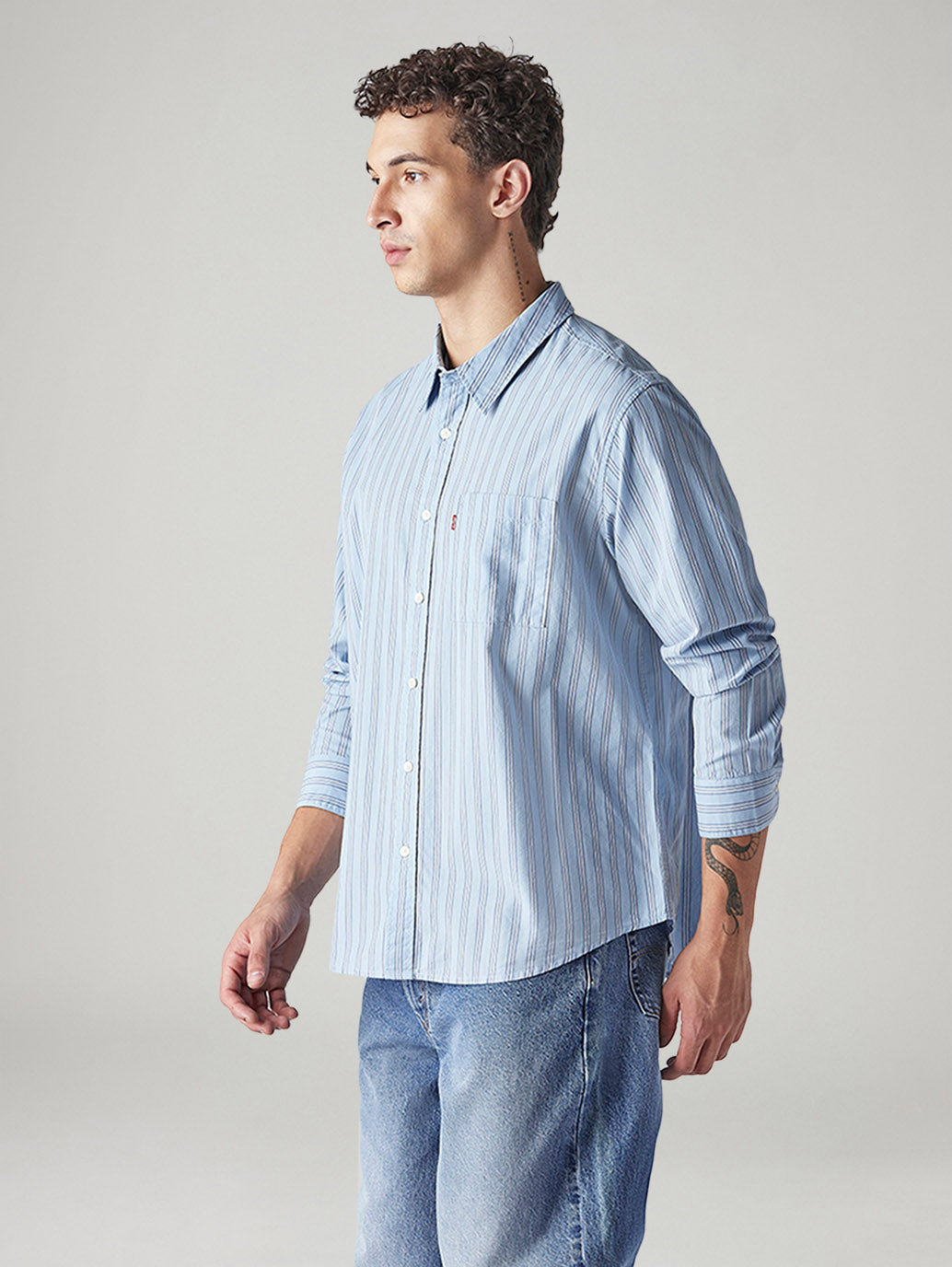 Men's Striped Relaxed Fit Poplin Shirt - Side View