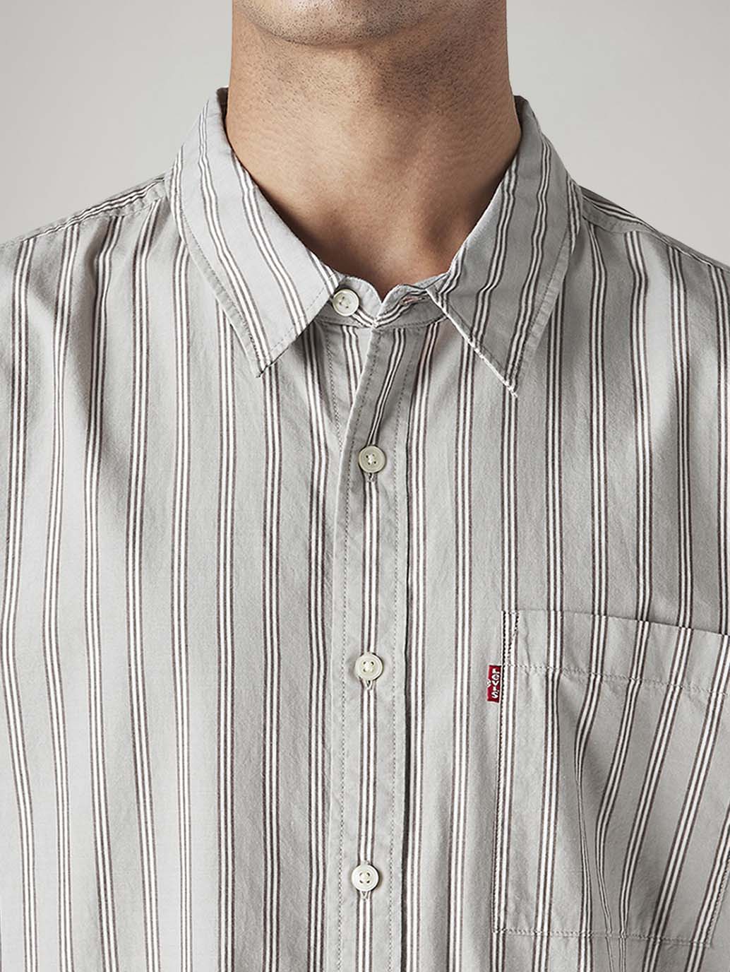 Men's Striped Relaxed Fit Poplin Shirt - Detail View