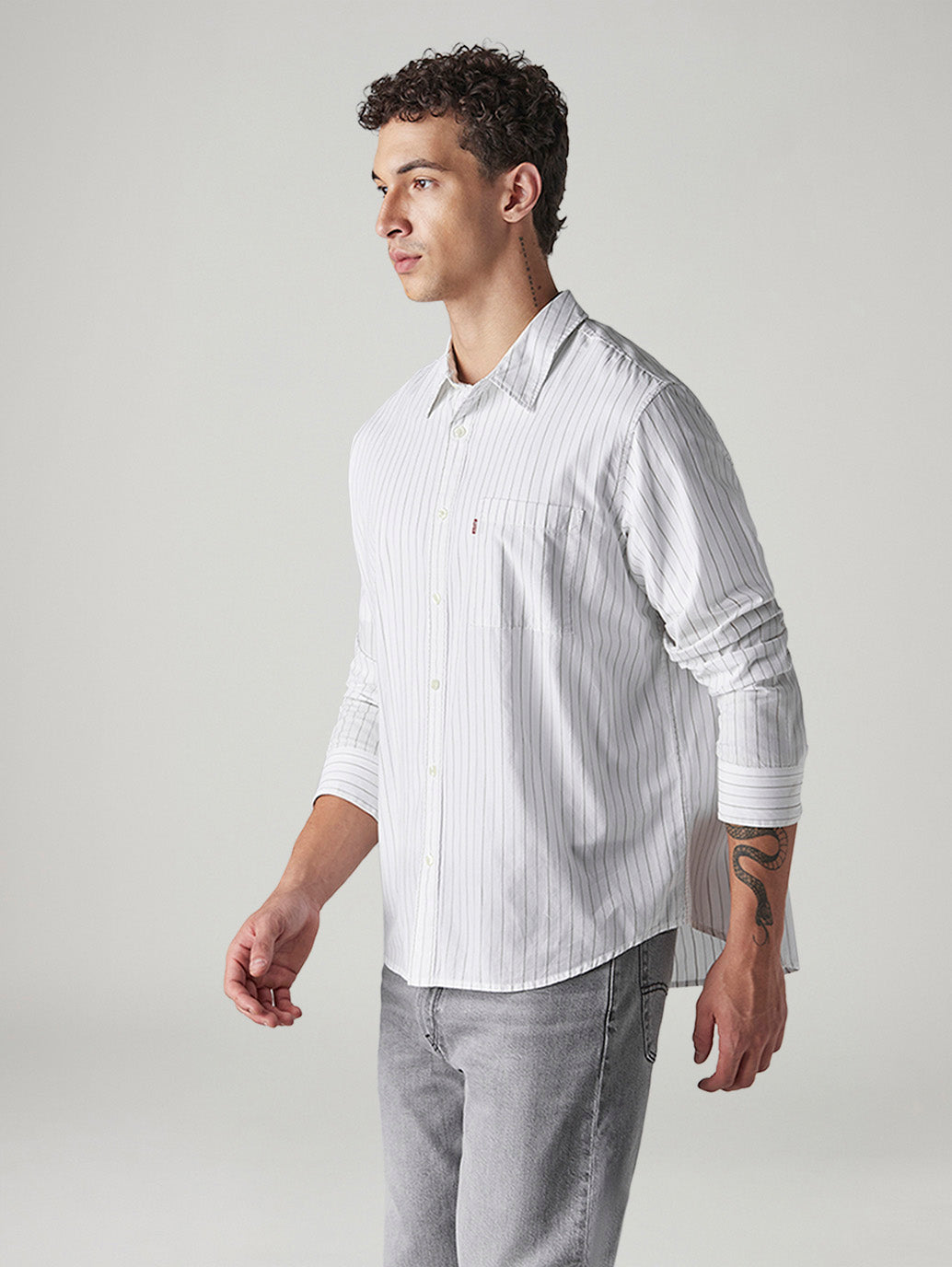 Men's Striped Relaxed Fit Poplin Shirt - Side View