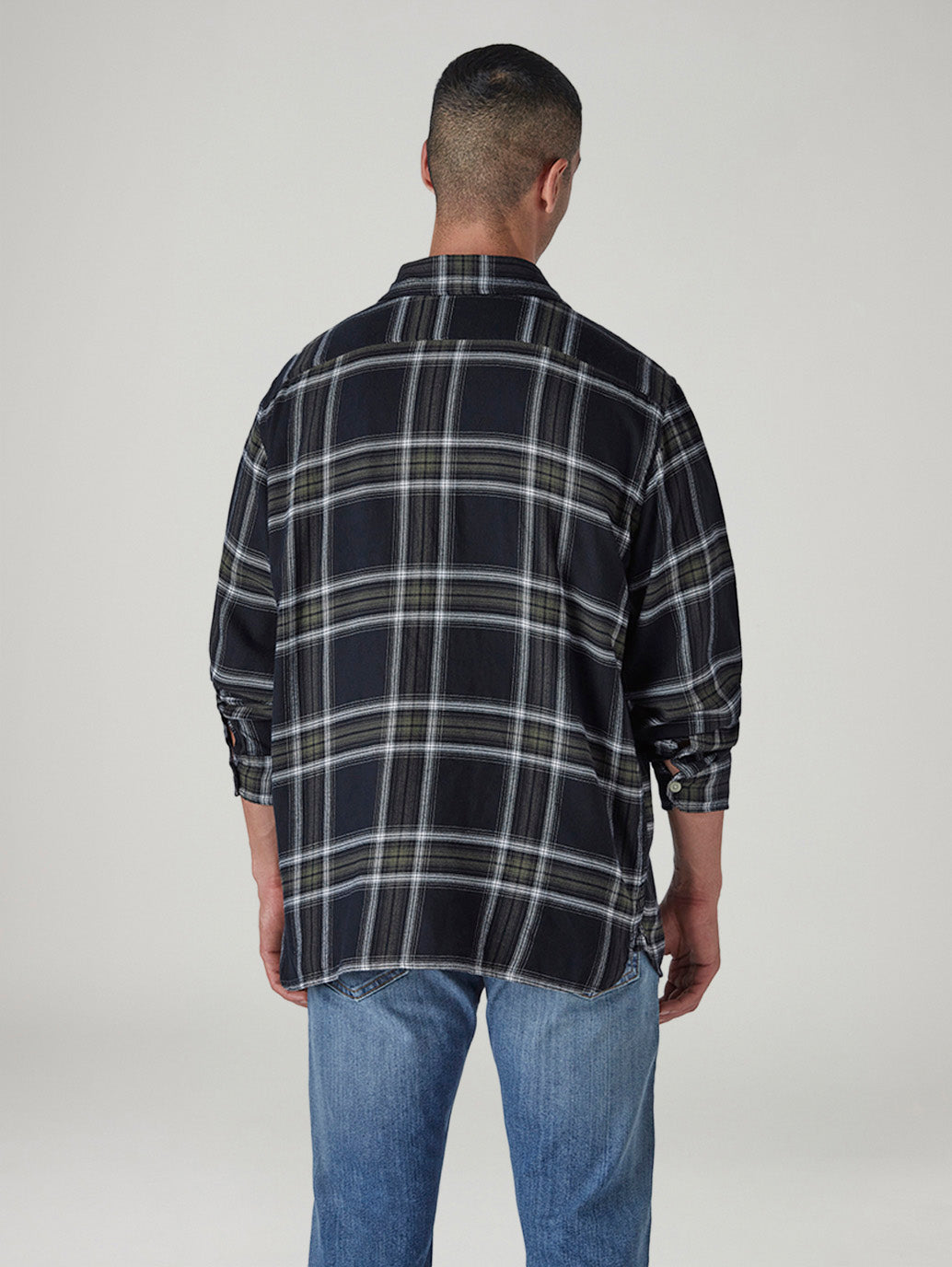 Men's Checkered Relaxed Fit Flannel Shirt - Back View