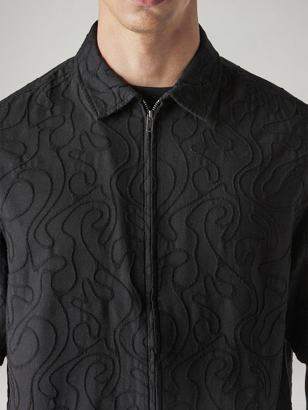 Men's Embroidered Boxy Fit Dobby Shirt - Detail View