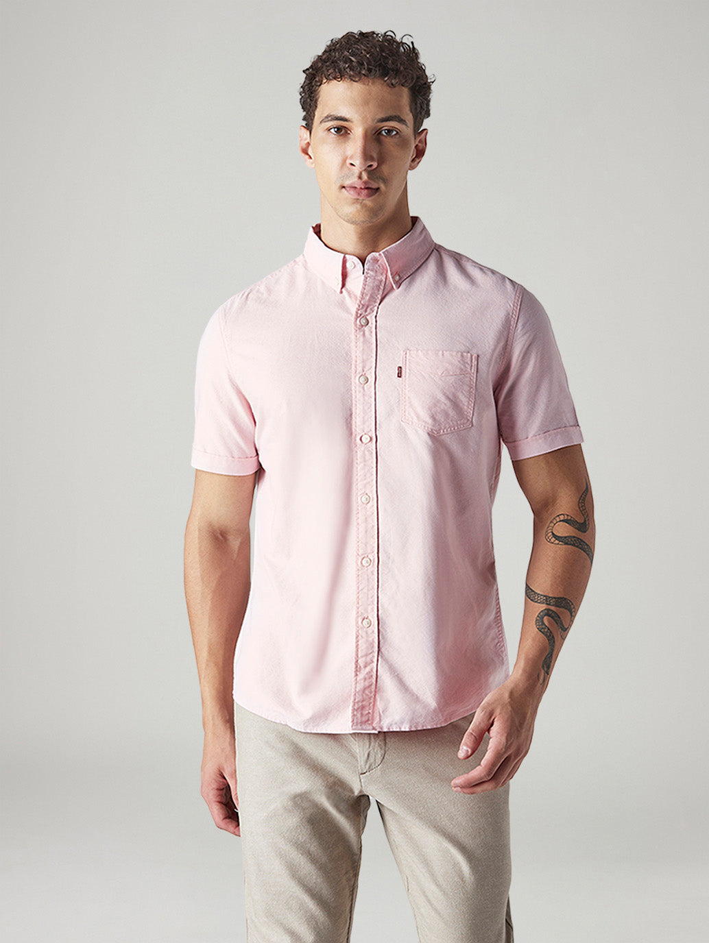 Men's Solid Slim Fit Oxford Shirt - Front View
