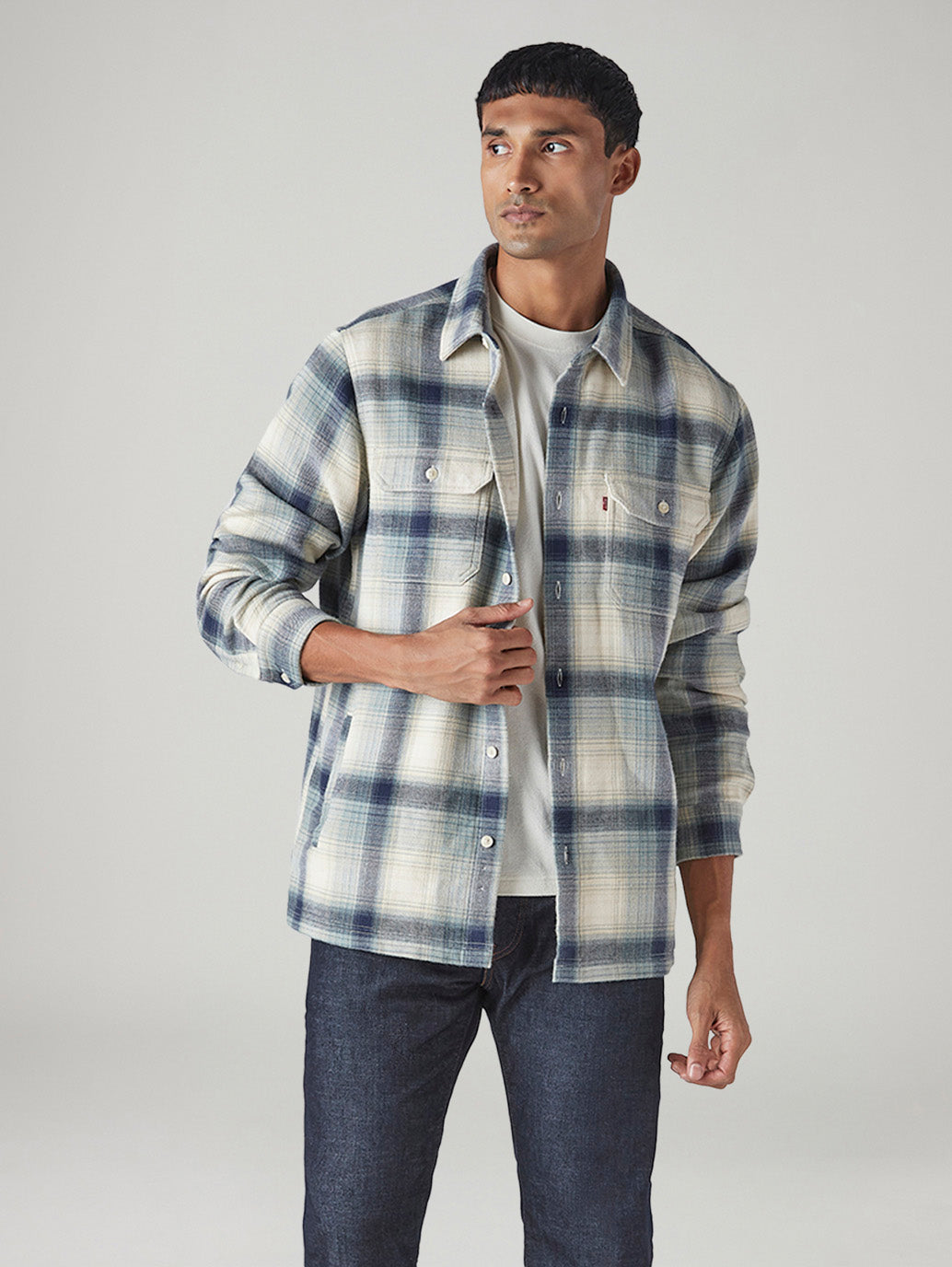 Men's Checkered Relaxed Fit Double Cloth Flannel Shirt
