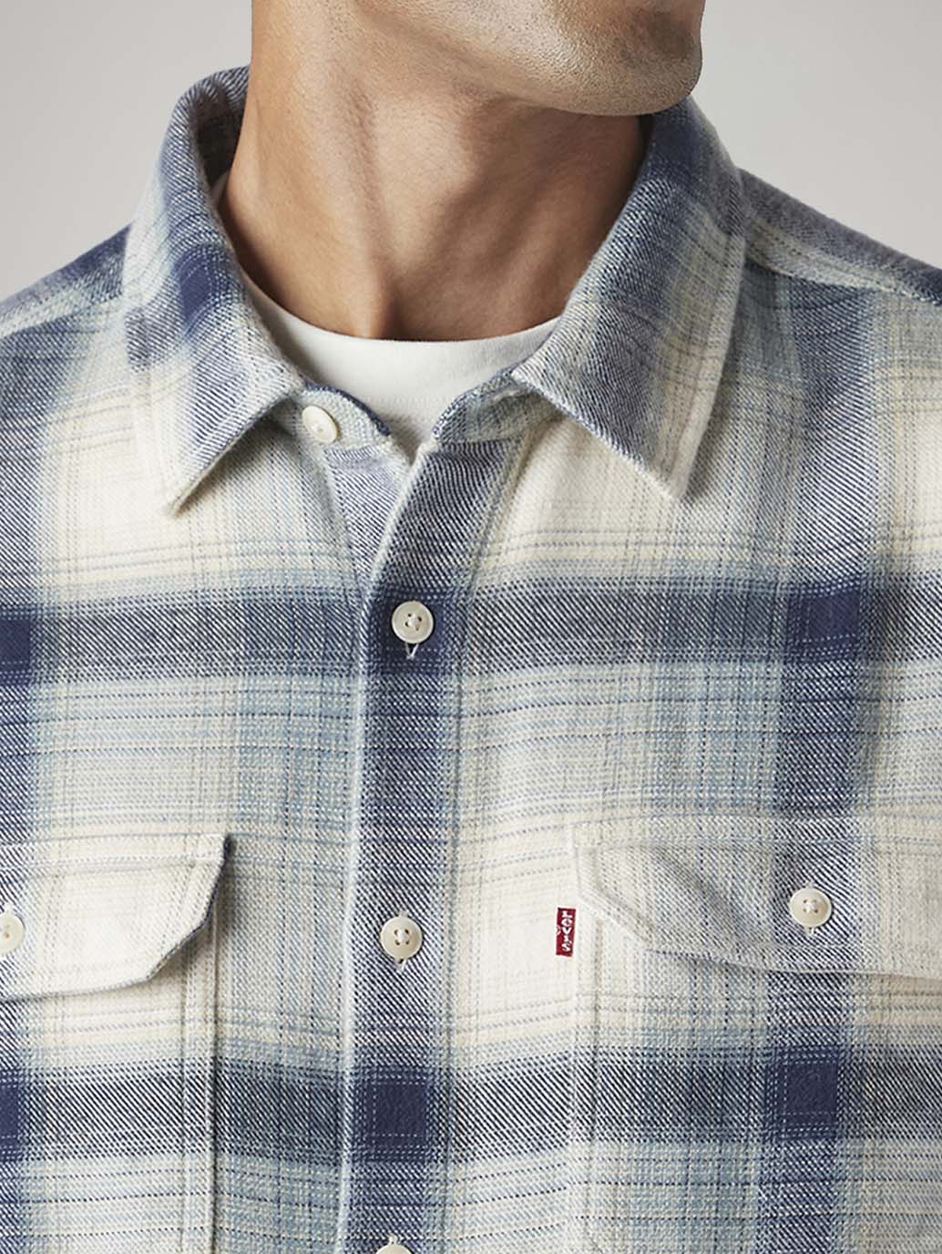 Men's Checkered Relaxed Fit Double Cloth Flannel Shirt - Detail View