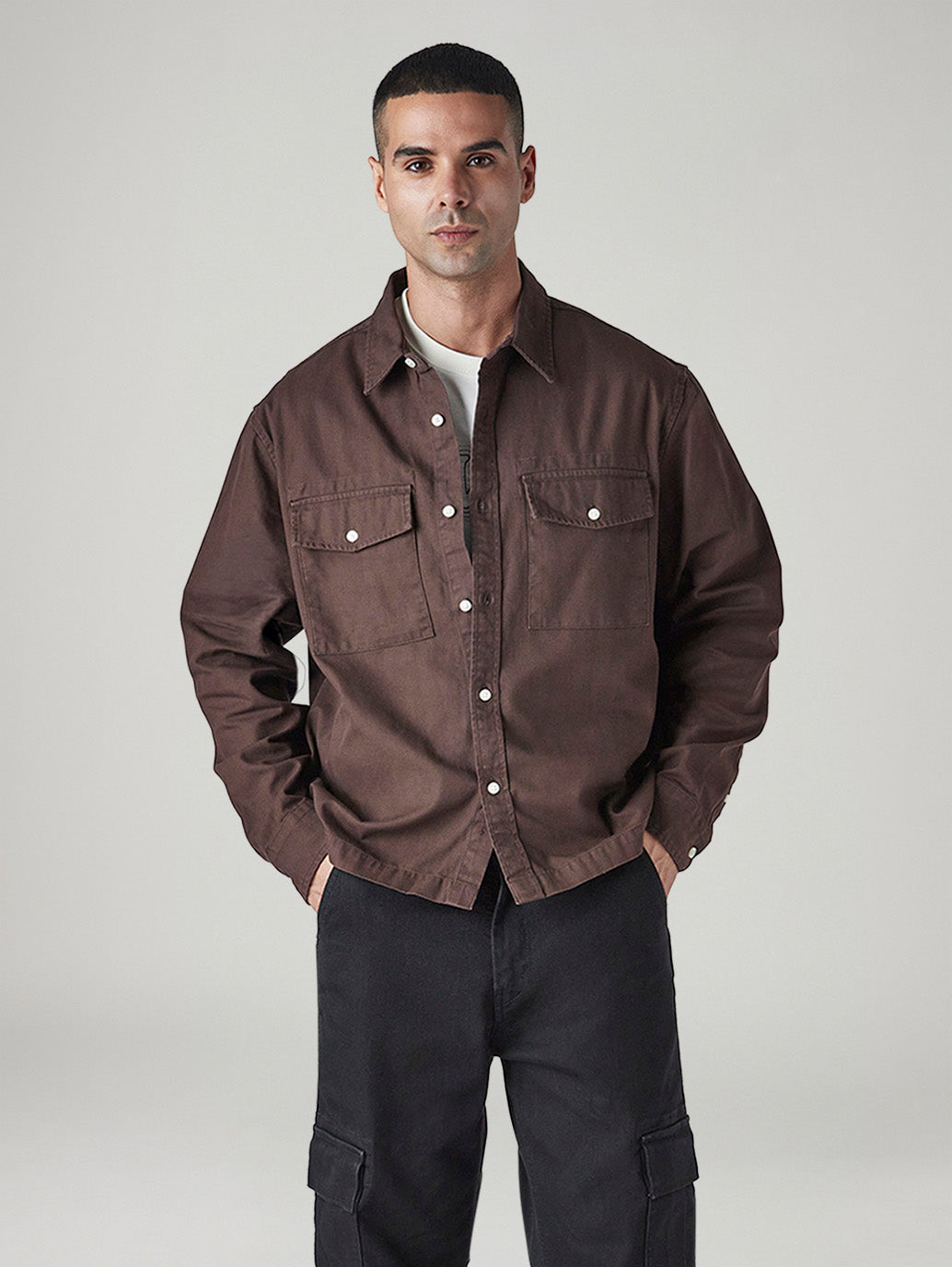 Men's Solid Relaxed Fit Shacket - Styleshot View