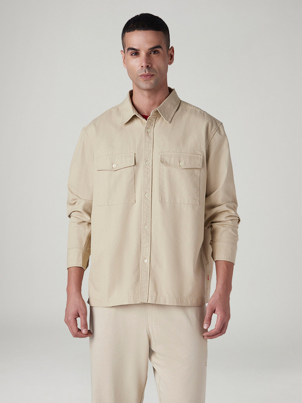 Men's Solid Relaxed Fit Shacket - Front View
