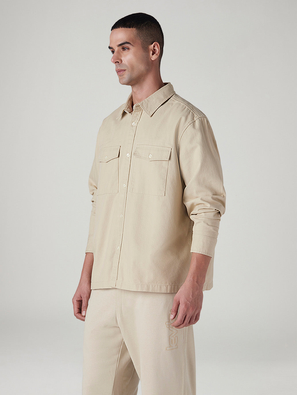 Men's Solid Relaxed Fit Shacket - Side View