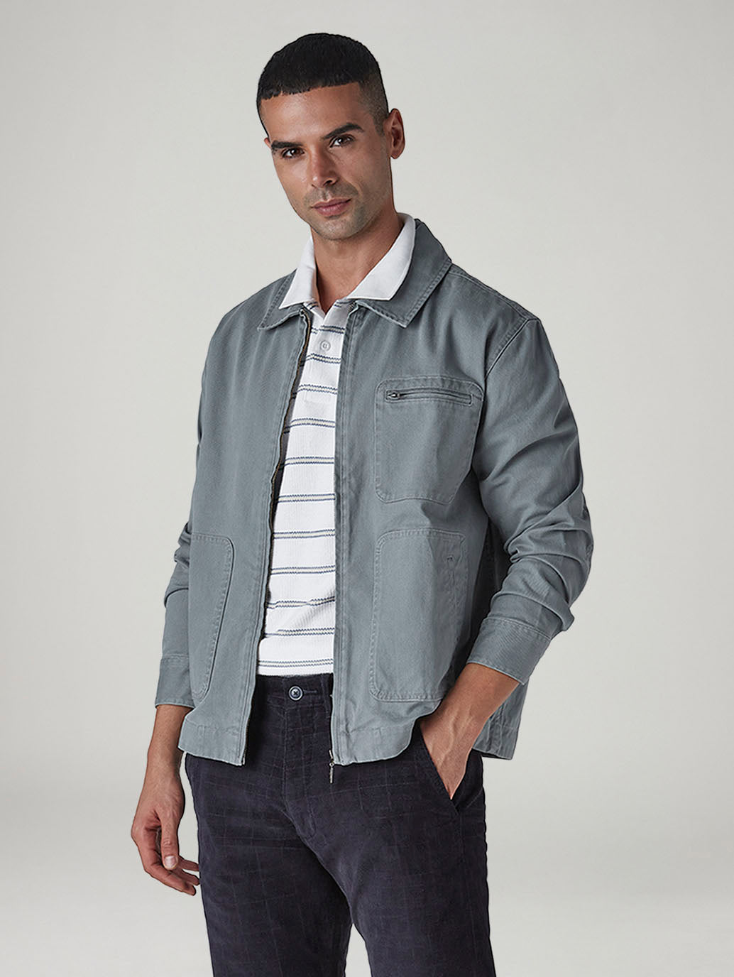 Men's Solid Grey Jacket
