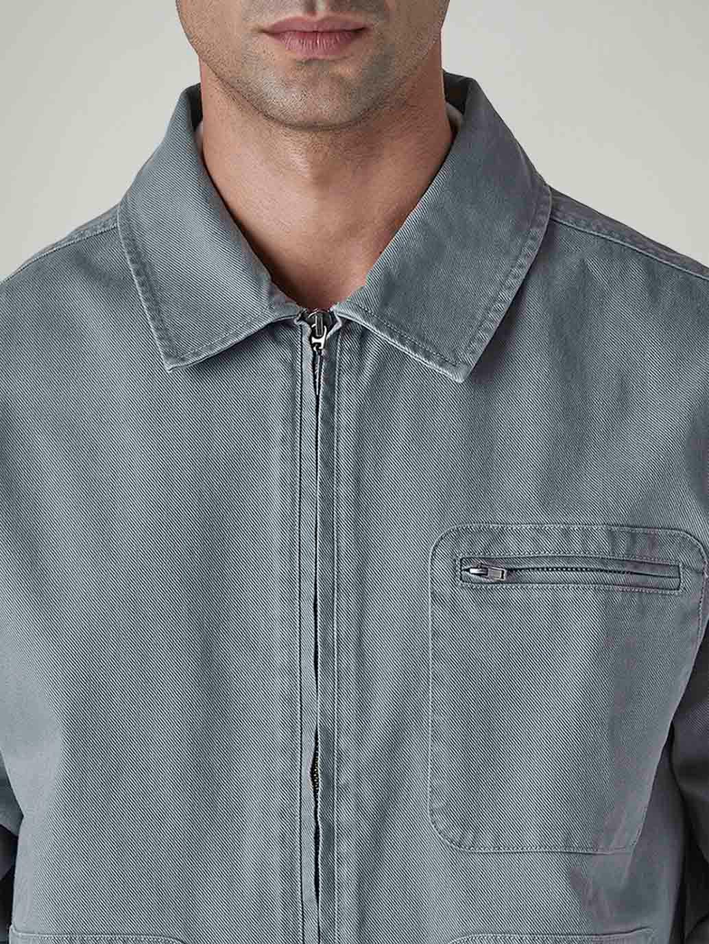 Men's Solid Grey Jacket - Detail View