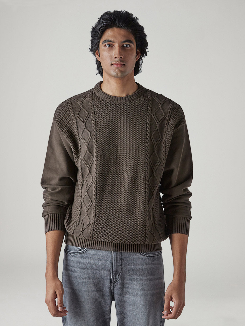 Men's Solid Brown Crew Neck Sweater