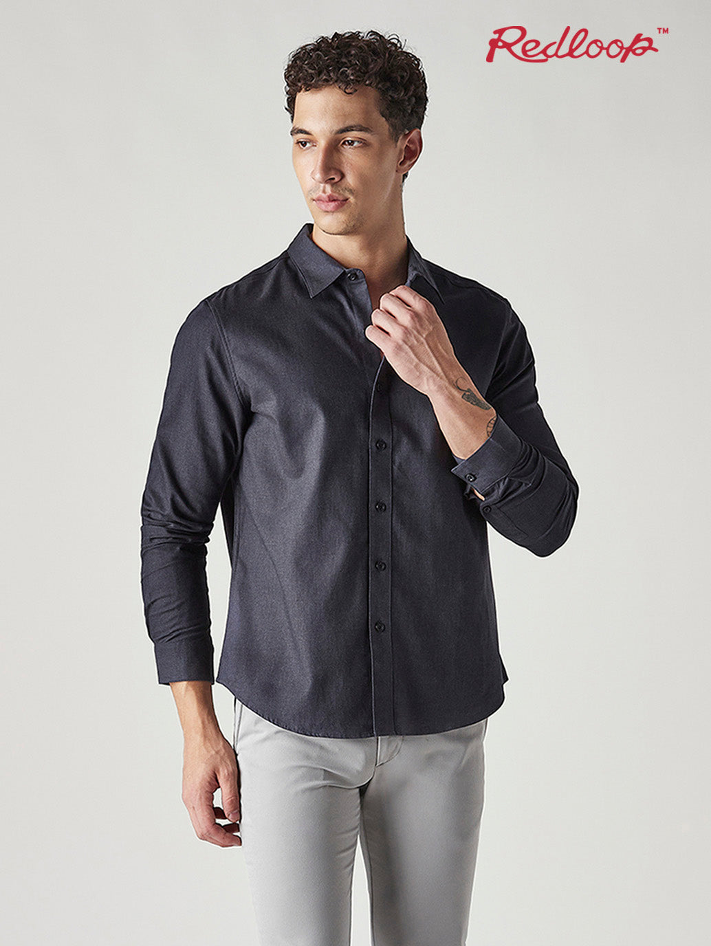 Men's Solid Slim Fit Oxford Redloop Shirt