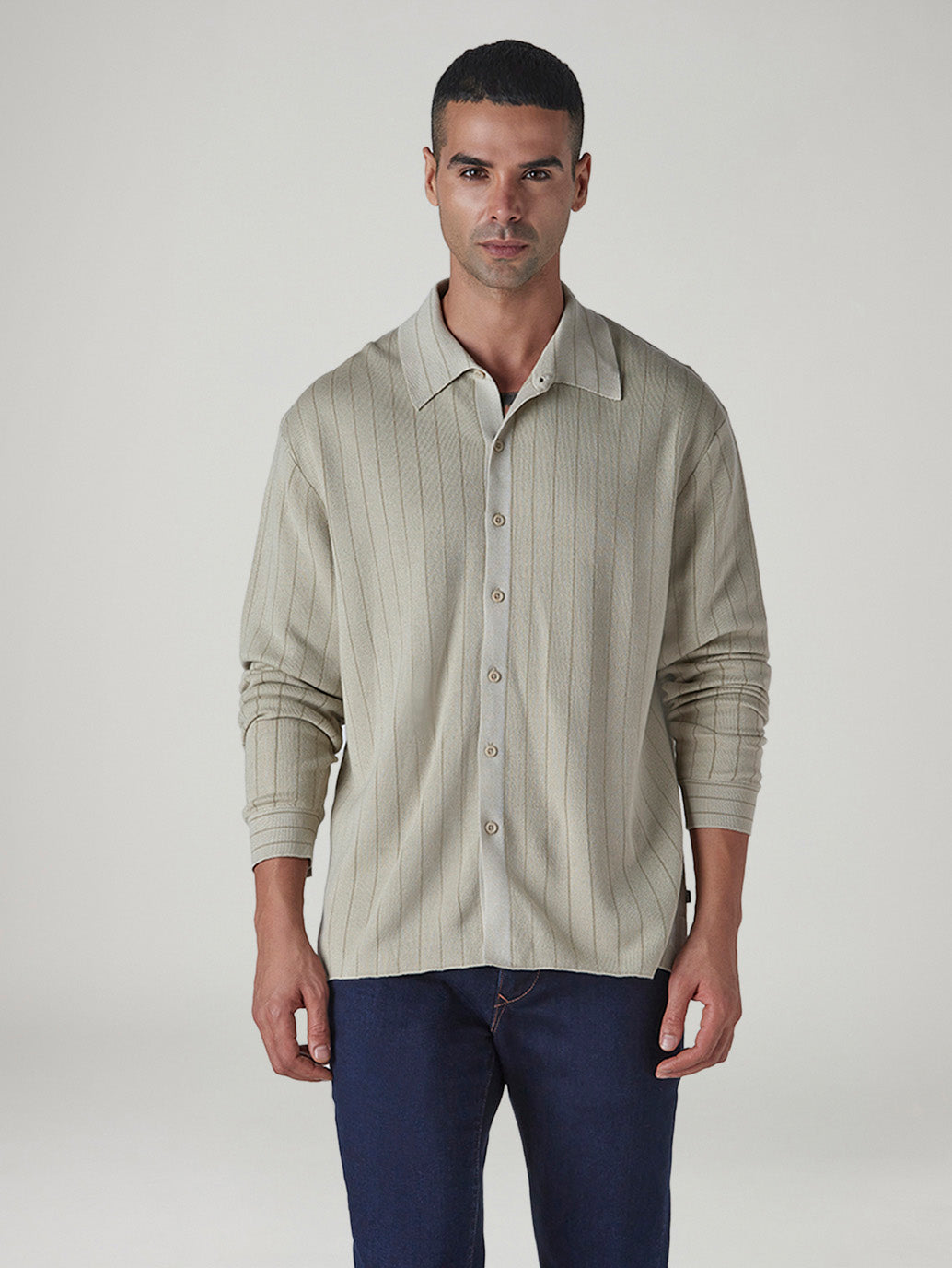 Men's Striped Slim Fit Redloop Shirt - Front View