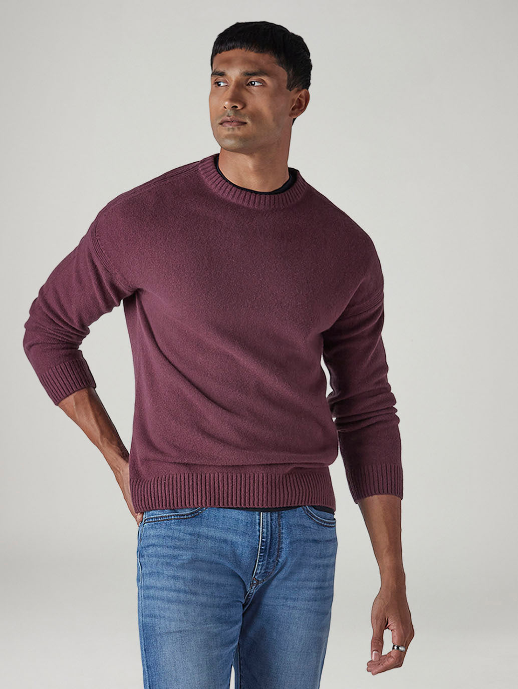 Men's Solid Relaxed Fit Redloop Sweater