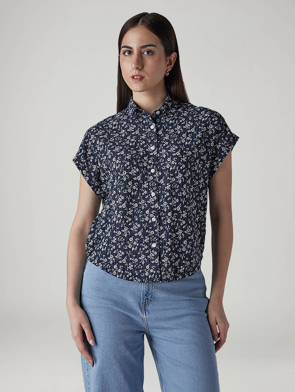 Women's Floral Regular Fit Easy Shirt - Front View